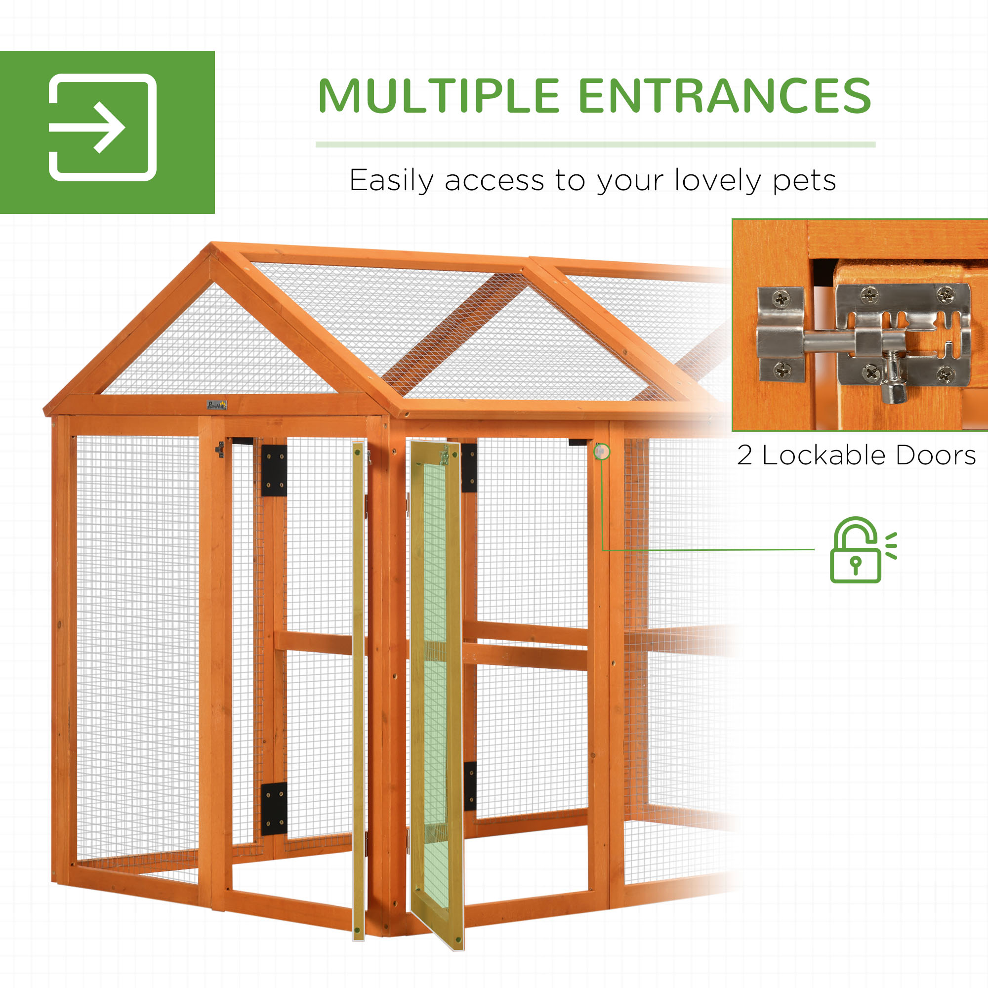 PawHut Galpón para Pollos, Madera Grande con Diseño Combinable y Perchas, Ideal para Exterior, Jardín de Patio o Granja, 4.6' x 2.8', Naranja — imagen 3