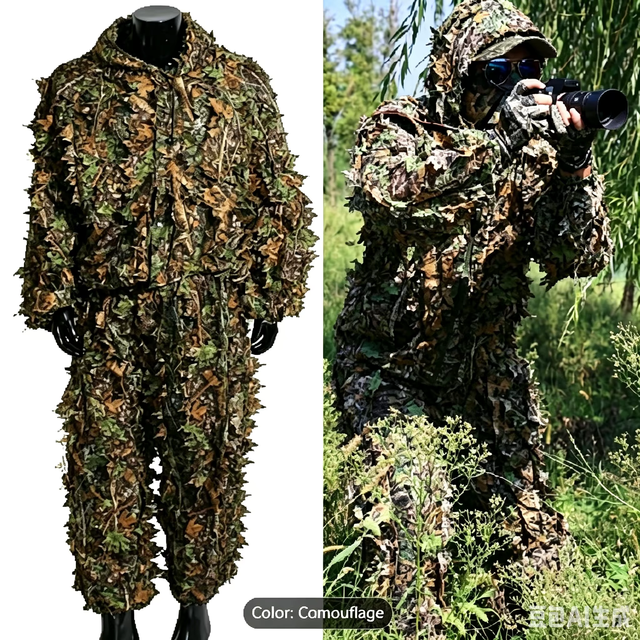 Traje de Camuflaje para Hombres, Ropa Ligera de Caza 3D, Chaqueta con Capucha Vestimenta Respirable para Cazadores — imagen 1