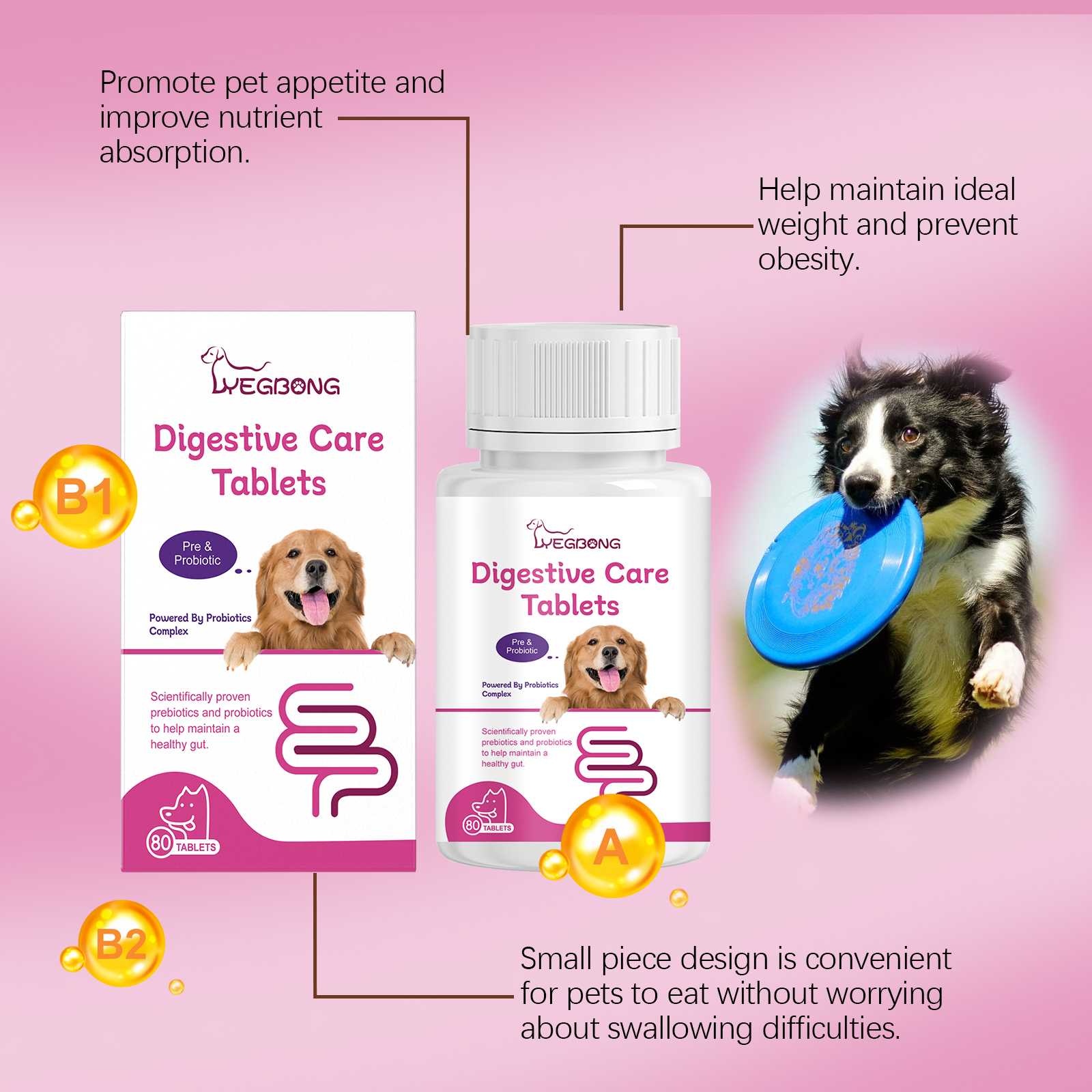 Dog Pre & Probiotic Digestive Care Tablets, Gut Health Supplement For Dogs, Supports Digestion, Immunity, Skin & Vision Health, 80 Chewable Tablets — image 8