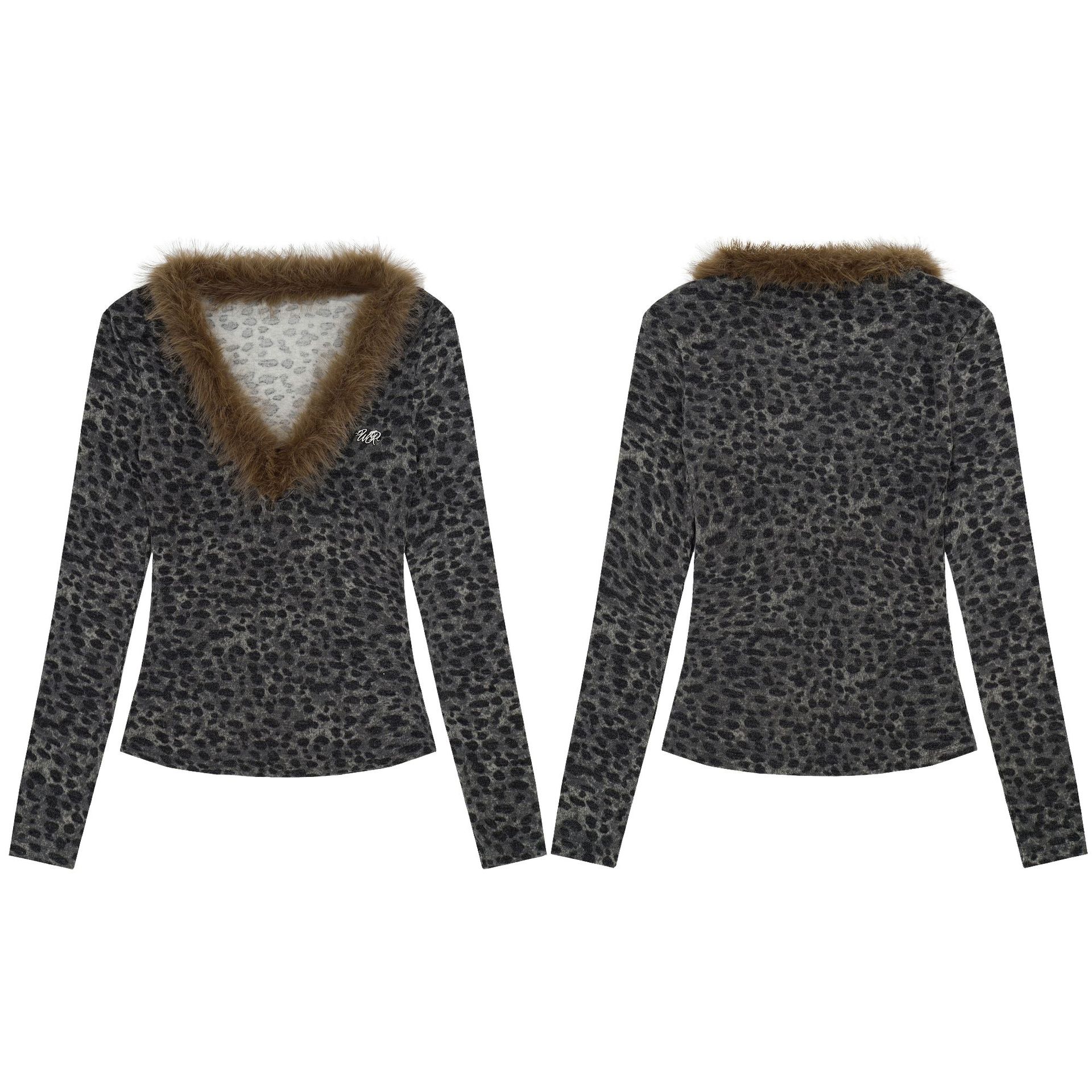 Leopard Print Long Sleeve V Neck T-Shirt For Women — image 5