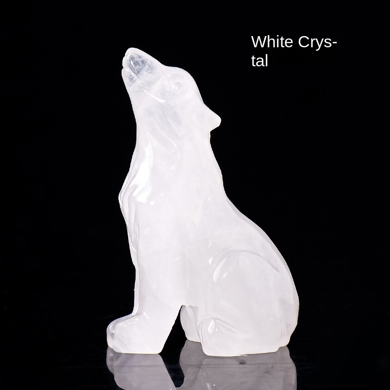 Natural crystal wolf cub carving piece, crystal animal raw stone, mineral specimen, home decoration ornament — image 4
