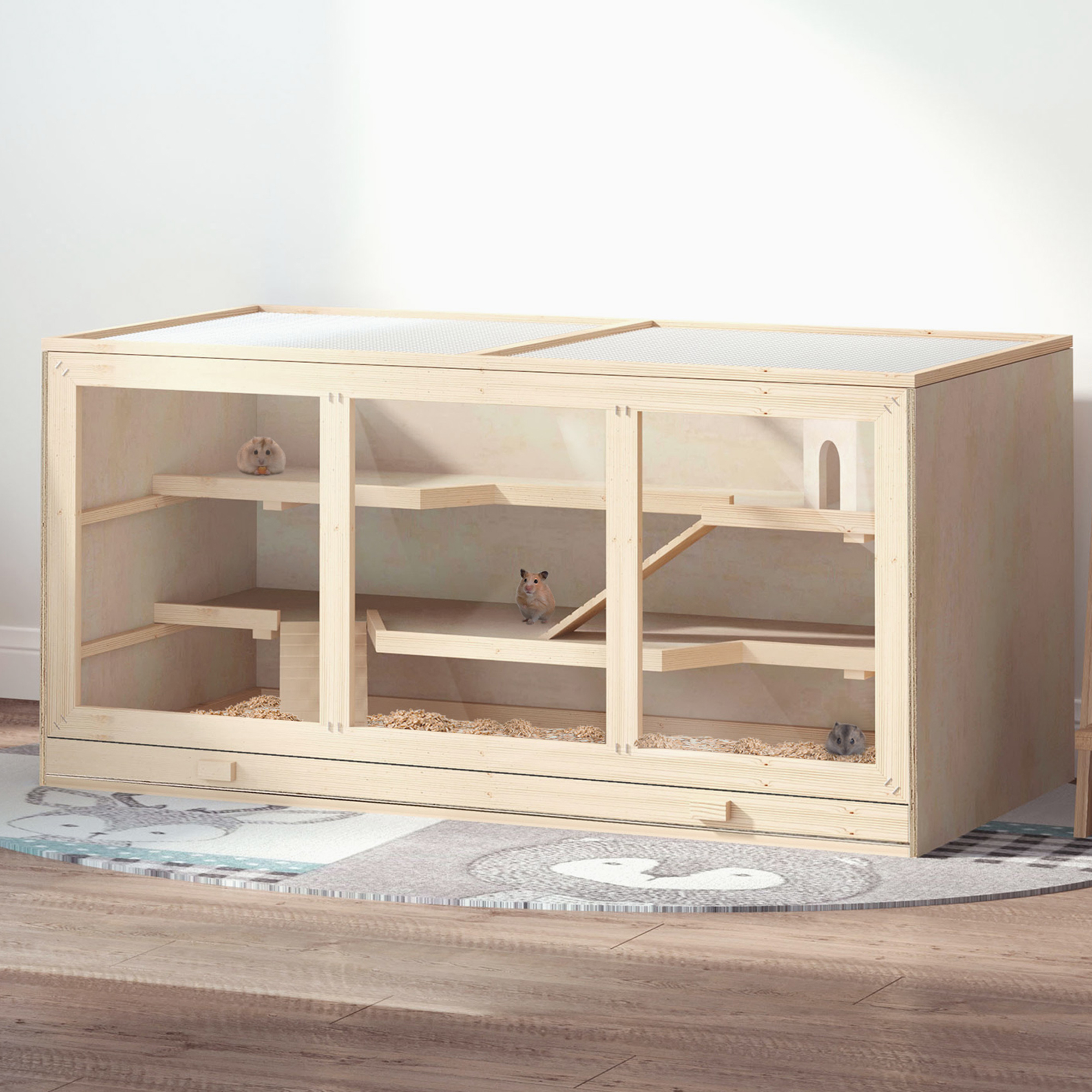 Caja para Hámsters de 3 Niveles en Madera Gran Espacio para Ratones y Roedores Juguetes y Actividad — imagen 1