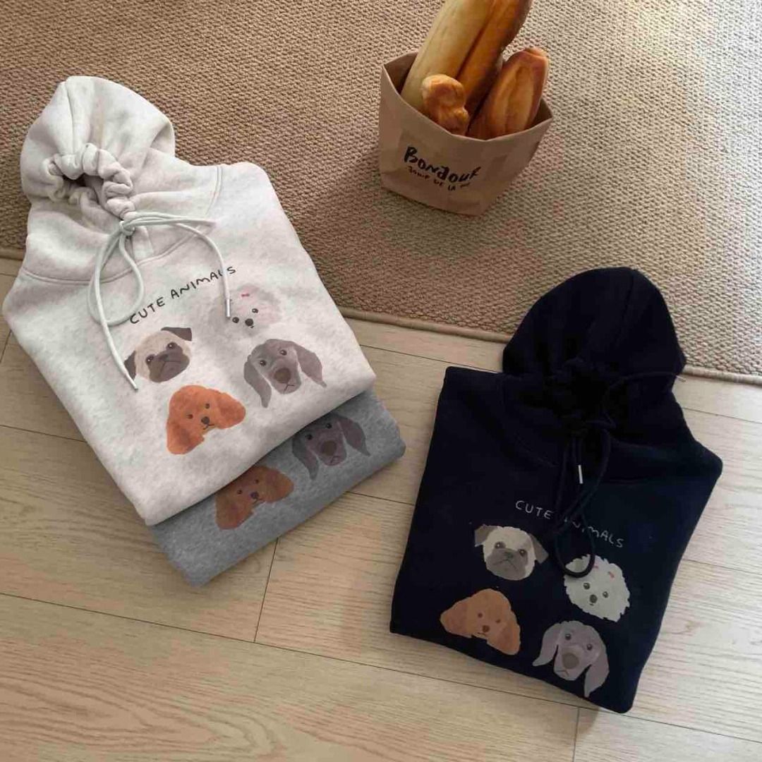Women's Hoodie with Cartoon Dog Print, Fleece-Lined Thickened Loose Casual Hoodie — image 1