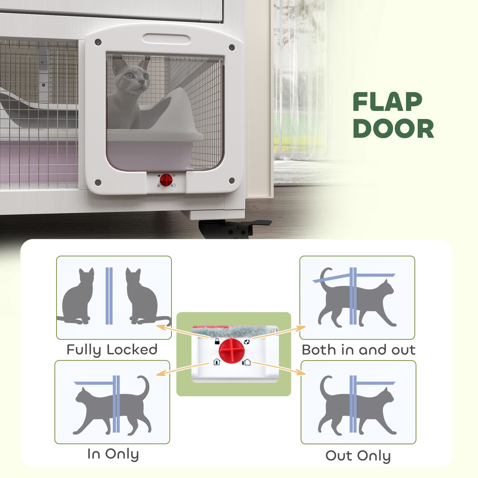 Casa para Gatos, Encierro Interior en Ruedas con Parte Superior Abatible, 39", Blanco — imagen 5