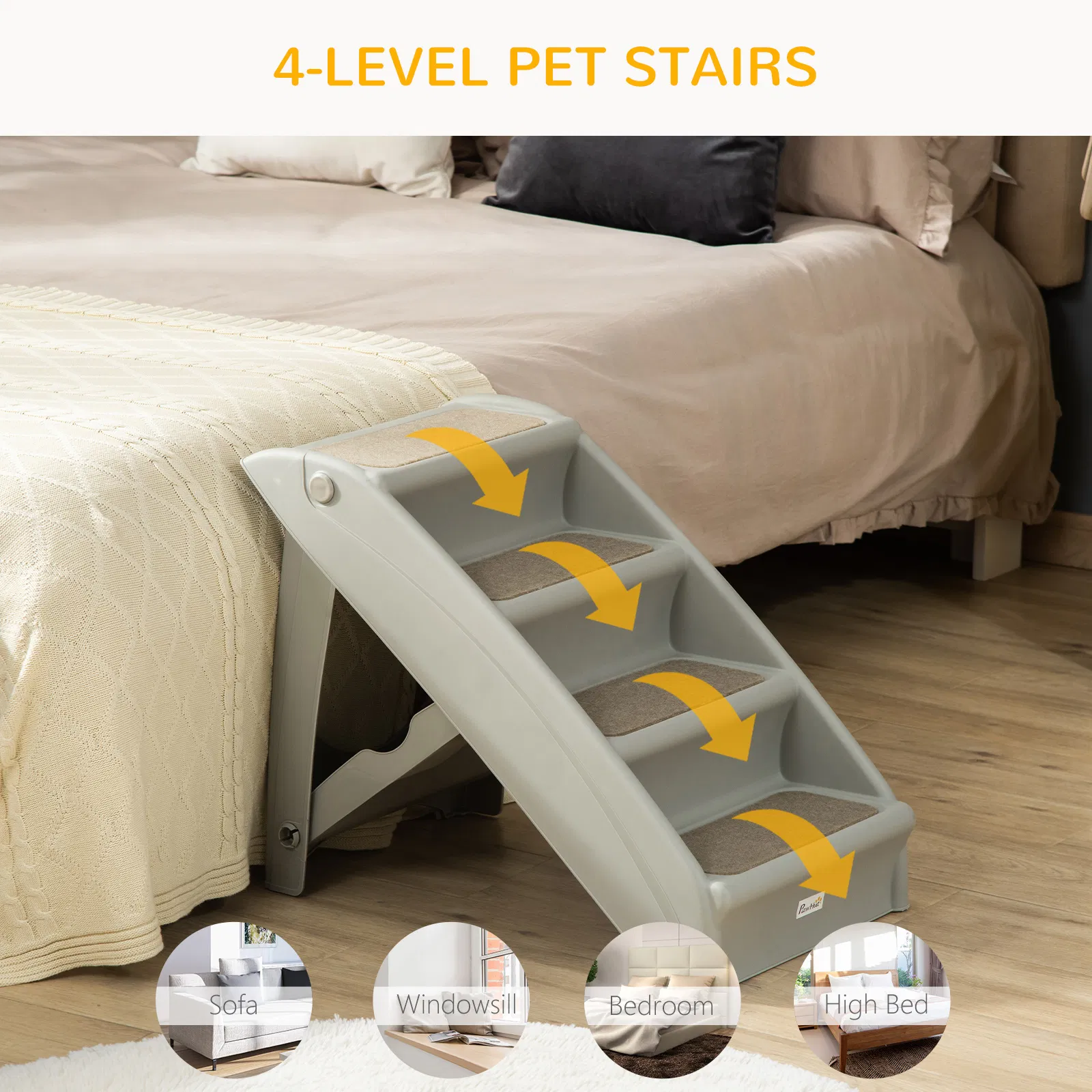 4-Level Portable Dog Stairs, Foldable Dog Steps for Small Dogs, Lightweight Cat Steps, with Nonslip Soft Mats, for High Bed, Sofa, Grey — image 5