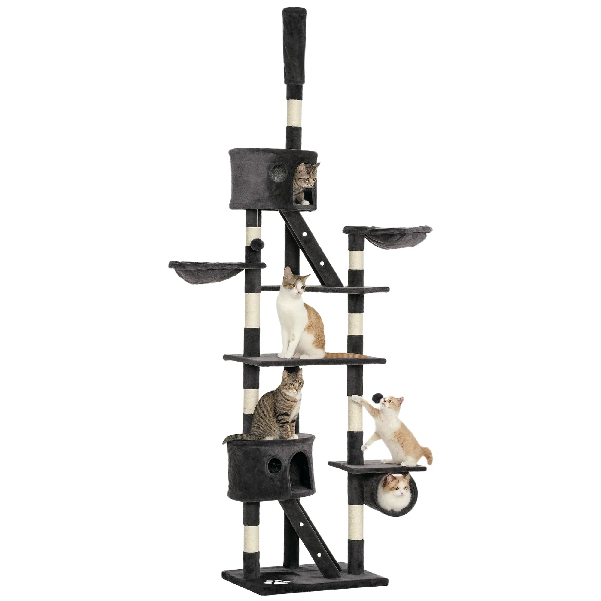 94"-102" Floor to Ceiling Cat Tree High Cat Condo Scratching Post Activity Center Multi-Level Play House Dark Grey — image 1