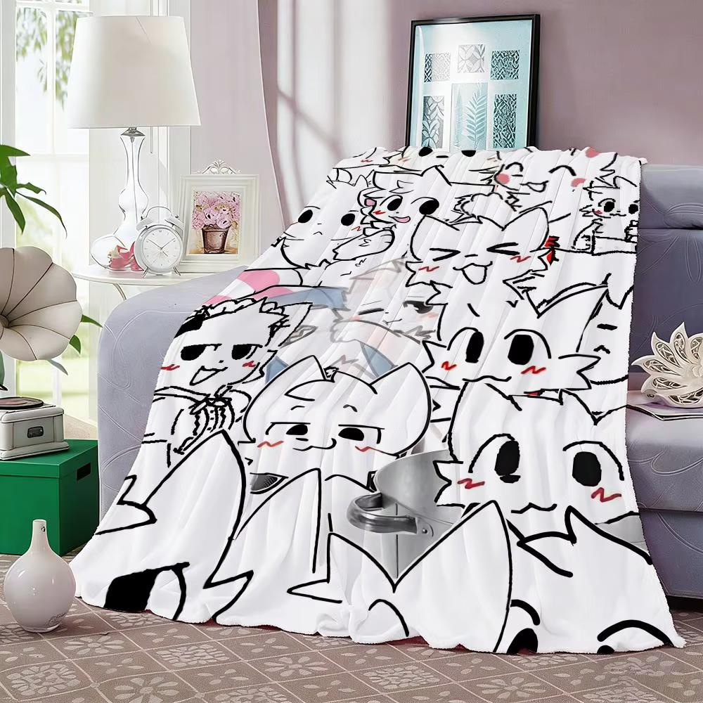 Cute Cat b-Boykisser Throw Lightweight 240g Flannel Blanket Soft Skin-friendly for Summer Cooling — image 6