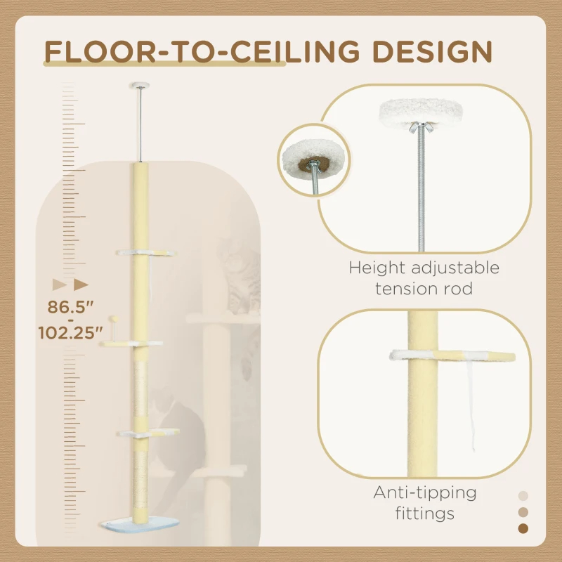 Árbol para Gatos de 4 Niveles del Piso al Techo, Altura Ajustable de 87 a 103 Pulgadas — imagen 4