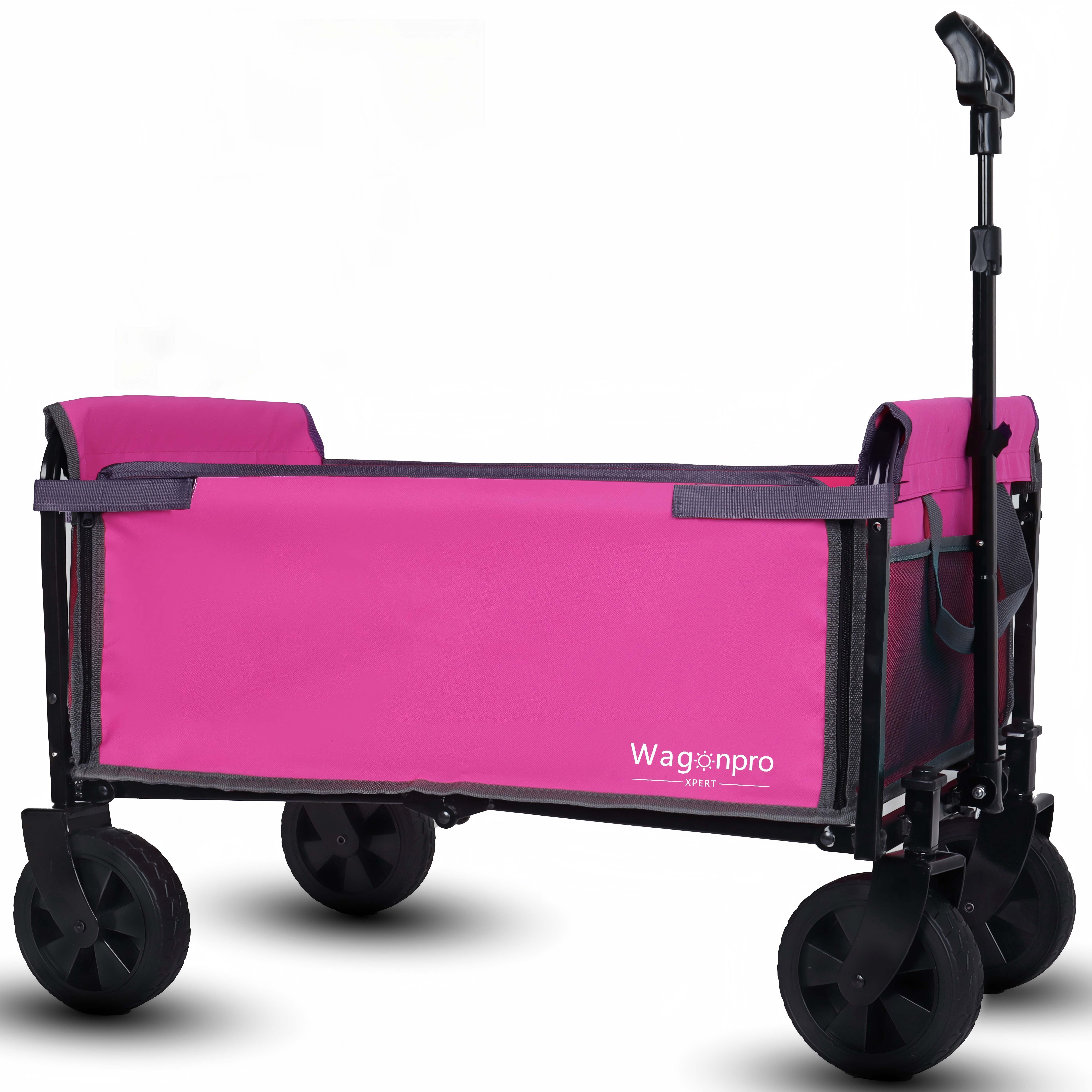 All- In- One Convertible Folding 4- Wheel Trolley With Bench Seat And Dog Leash - Heavy Duty Foldable Utility Trolley For Camping Beach Shopping - Versatile Seating And Storage Space Pink — image 1