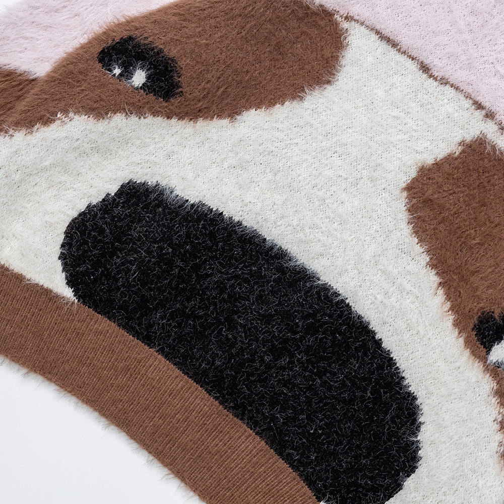 Cute cartoon puppy contrasting round neck sweater — image 4