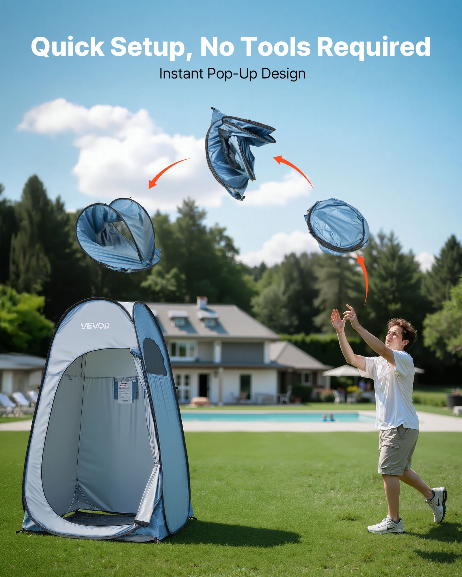 Pop Up Shower Tent, Instant Portable Privacy Tent Changing Room With Shower Bag, Ground Stakes, Ropes, Carry Bag, 190T Polyester With Silver Coating, Quick Setup, For Camping, Beach, Fishing — image 2