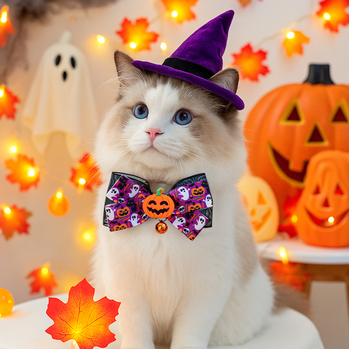 Pet Halloween Pet Collar with Funny Pumpkin Decoration, Dog Collar with Bow Tie, Cat Scarf for Small Dogs — image 1