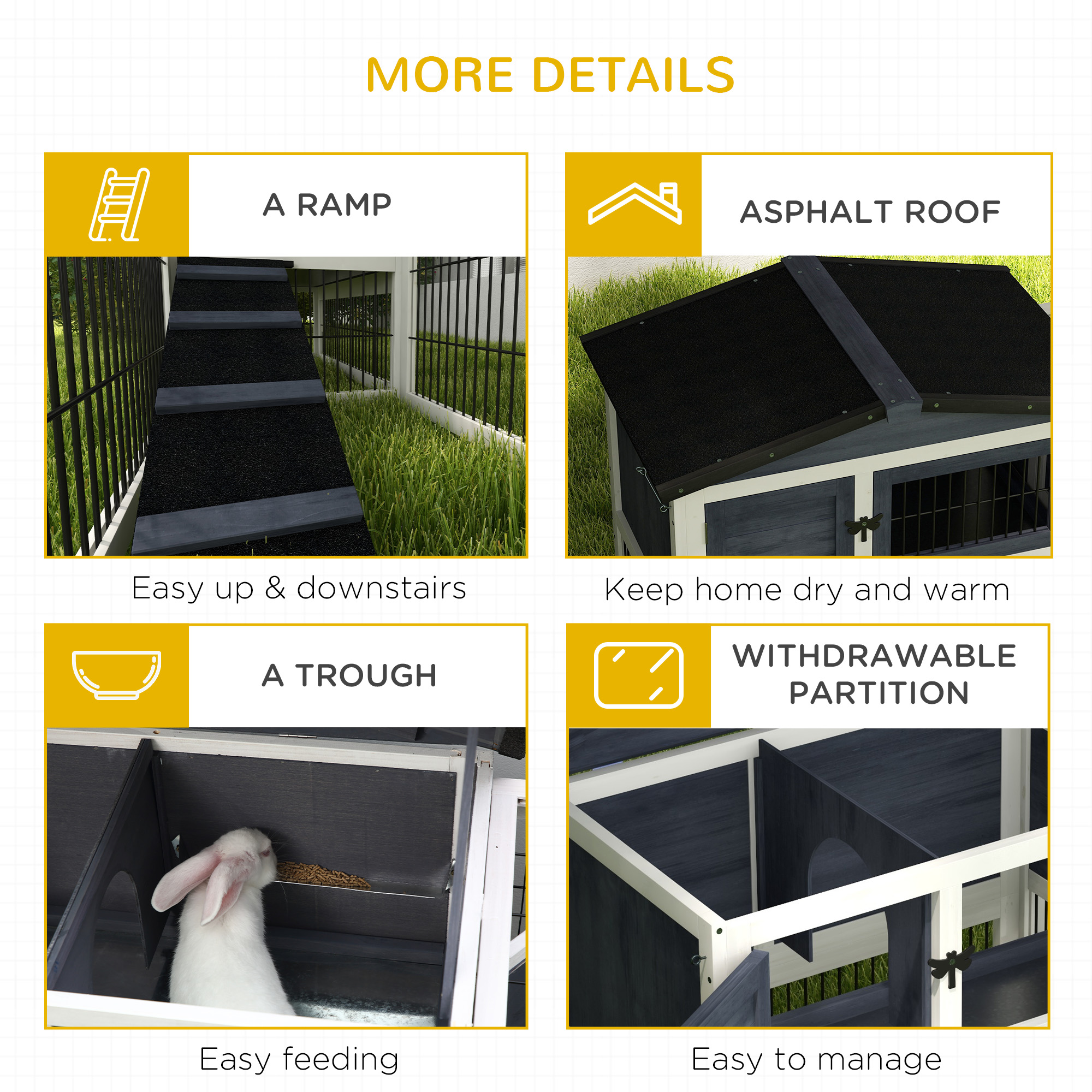 2 Level 59" Outdoor Rabbit Hutch with Openable Top, Dark Gray — imagen 6