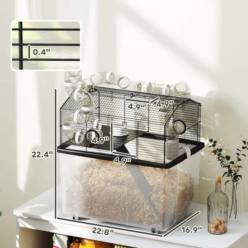 2 Tier Hamster Cage With 12 Deep Tray, Tube System, Water Bottle, Ramp, Feeding Bowl, Black — imagen 1