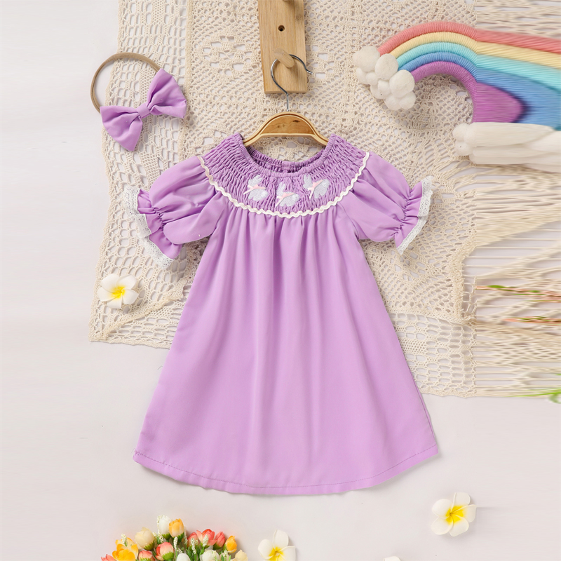 Vestido de Cordero para Niña Pequeña con Manga Rizada, Cuello y Brocado de Conejo para Verano — imagen 20