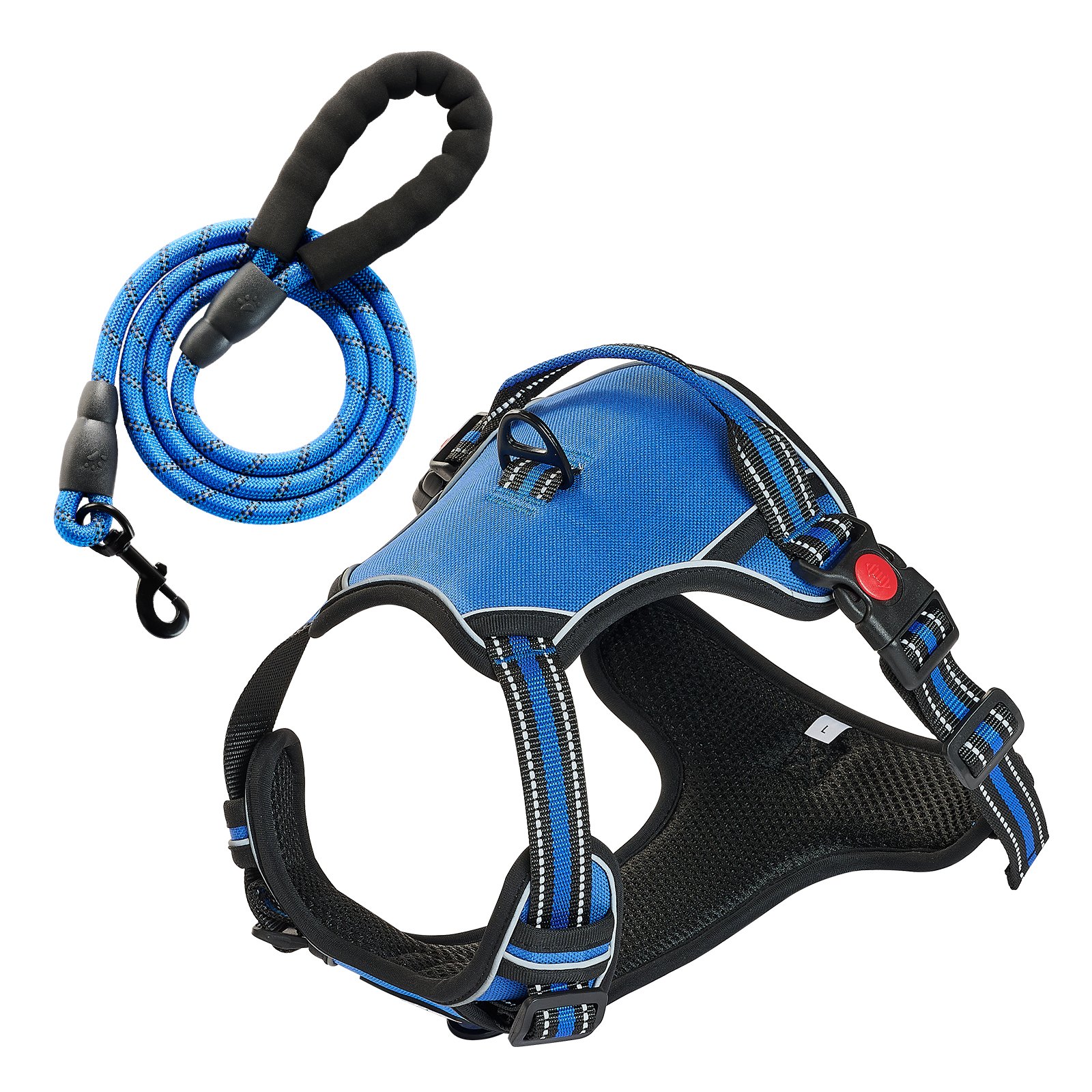 Arnes de Perro para Grandes Razas - Arnes Pet Sin Tirar, Ajustable con Cuerda de 5 pies, Manija, Anillos Metálicos, Cerraduras, Cosido Reflectante y Tela Oxford 600D — imagen 1