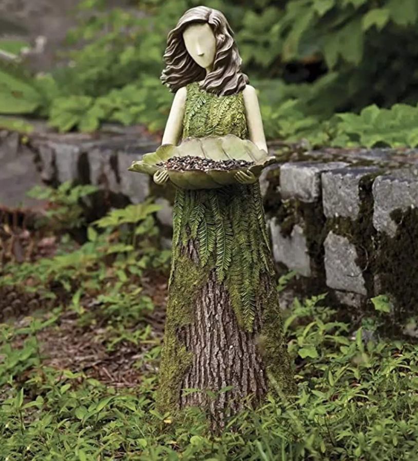 Outdoor Garden Landscape Scene Set Crafts Angel Girl Bird Feeder Resin Ornament — image 4