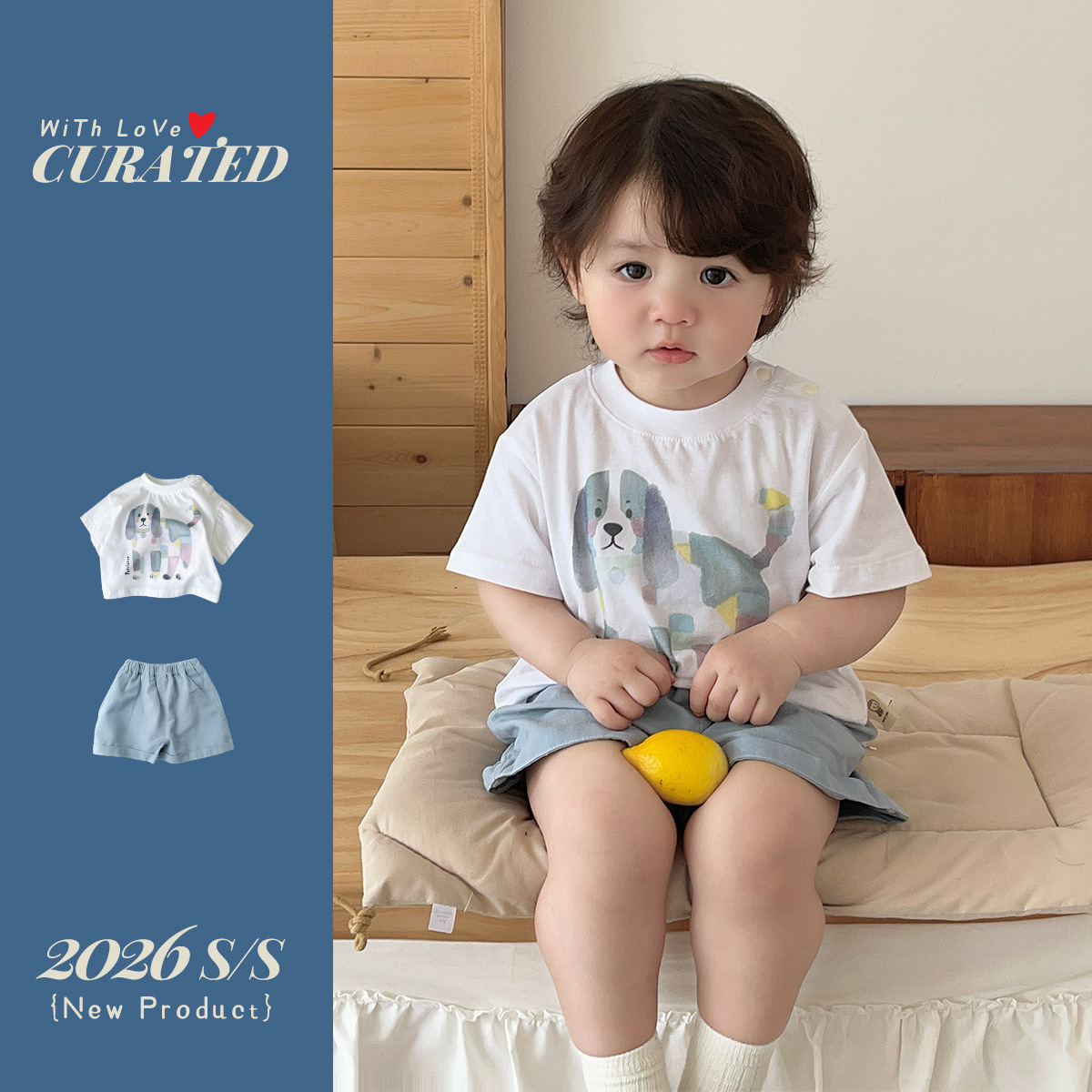 Conjunto de Dos Piezas Camiseta Corta Manga con Pecho de Perro y Pantalones Cortos para Niños Ligeros y Sueltos — imagen 3