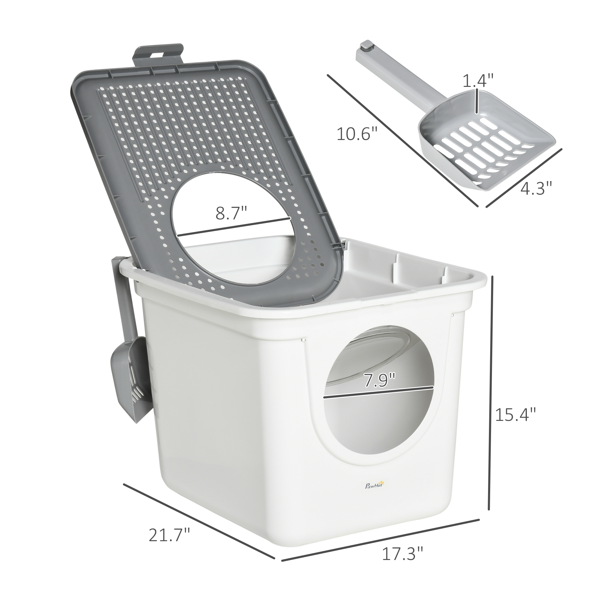 Caja de Arena para Gatos con Entrada Frontal y Salida Superior, Fácil de Limpiar con Escoba Incluida, Control de Olor, Blanco — imagen 2