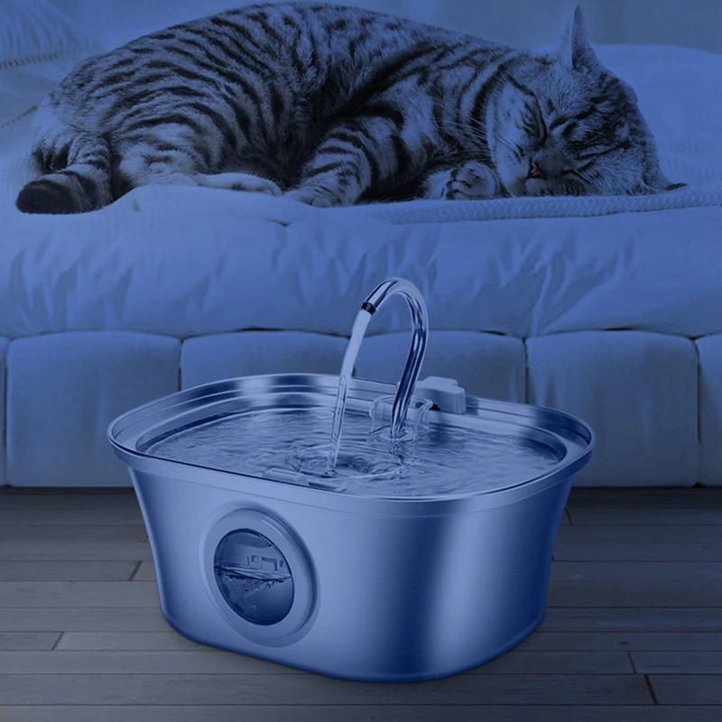 Cat Water Fountain With Water Level Window, Stainless Steel Automatic Pet Water Fountain, Dog Water Dispenser Durable USB — image 3