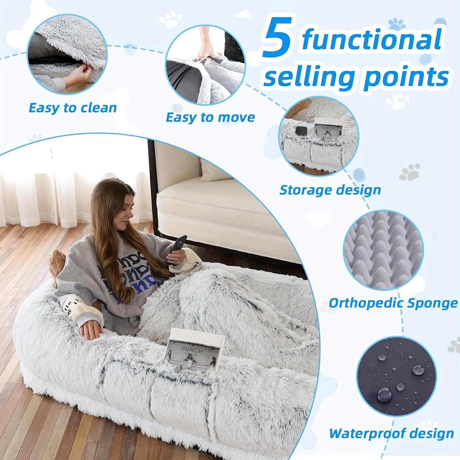 Cama para Adultos y Mascotas de Gran Tamaño: Colchón de Felpa Sofocreado con Soporte Ortopédico — imagen 12