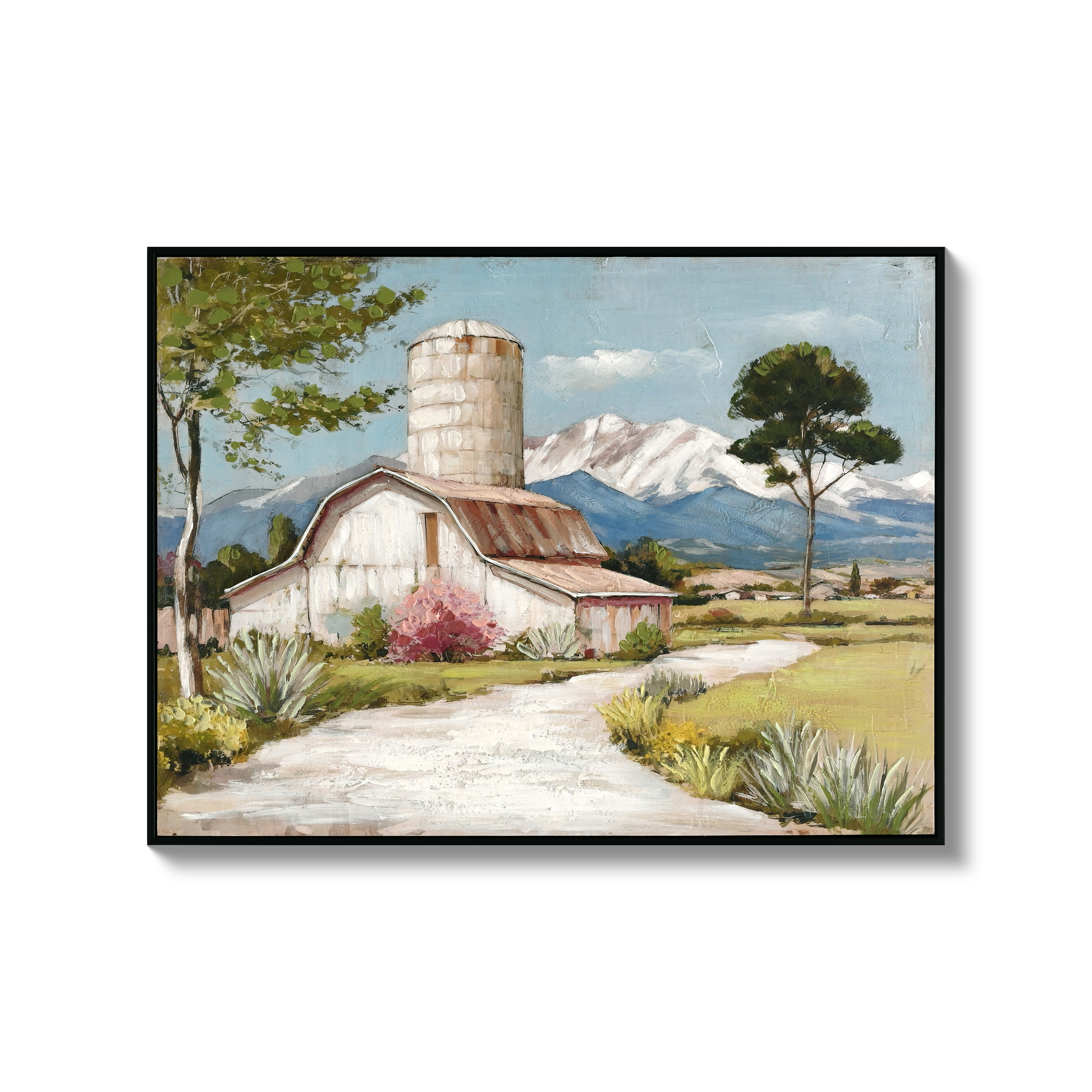 Arte de Pared en Lienzo con Marco Rustico de Granja Casa Rural Hermoso Cuadro de Campo Flor de Campo Impresionismo Paisaje Natural Escena del Campo Poster para Baño Habitación Oficina Decoración de Pared 32x24 pulgadas — imagen 1