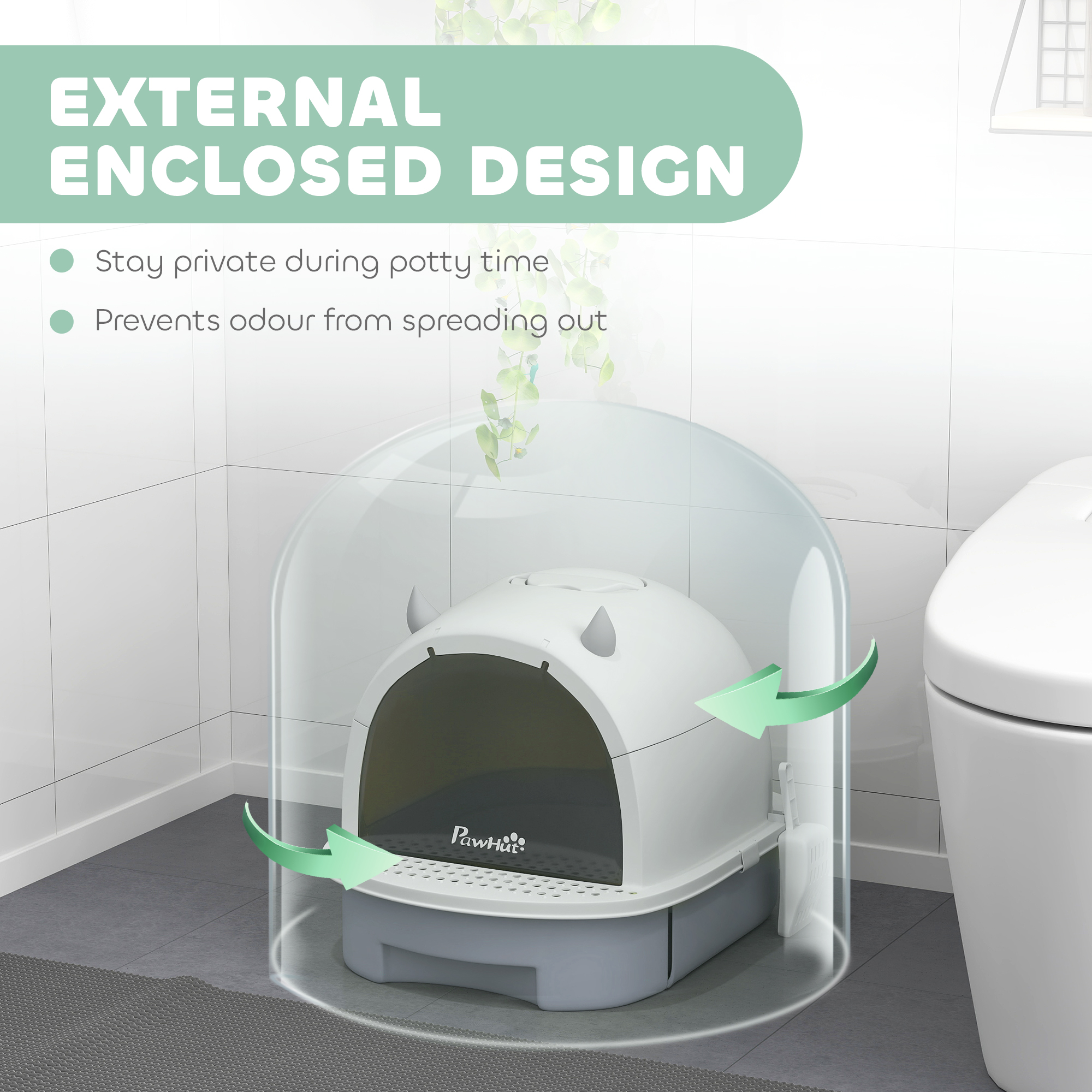 Covered Cat Litter Box with Lid, Scoop, Deodorizing Bags for Odor Control, Privacy, Easy to Clean, Gray — imagen 4