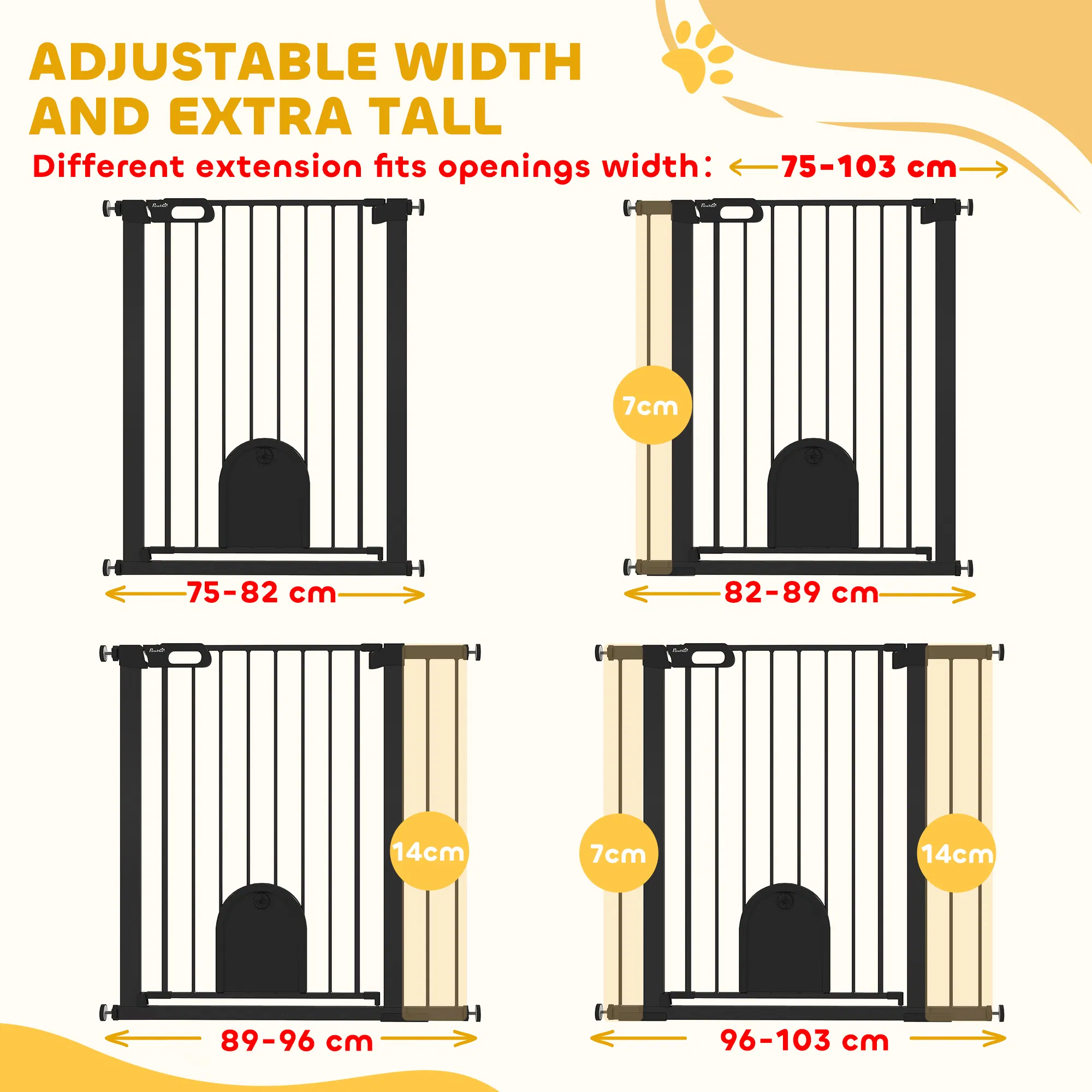30"-41" Extra Wide Pet Gate Barrier with Small Door, 35"H Dog Gate with Safety Gate Barrier, Stair Pressure Fit, Black — image 6