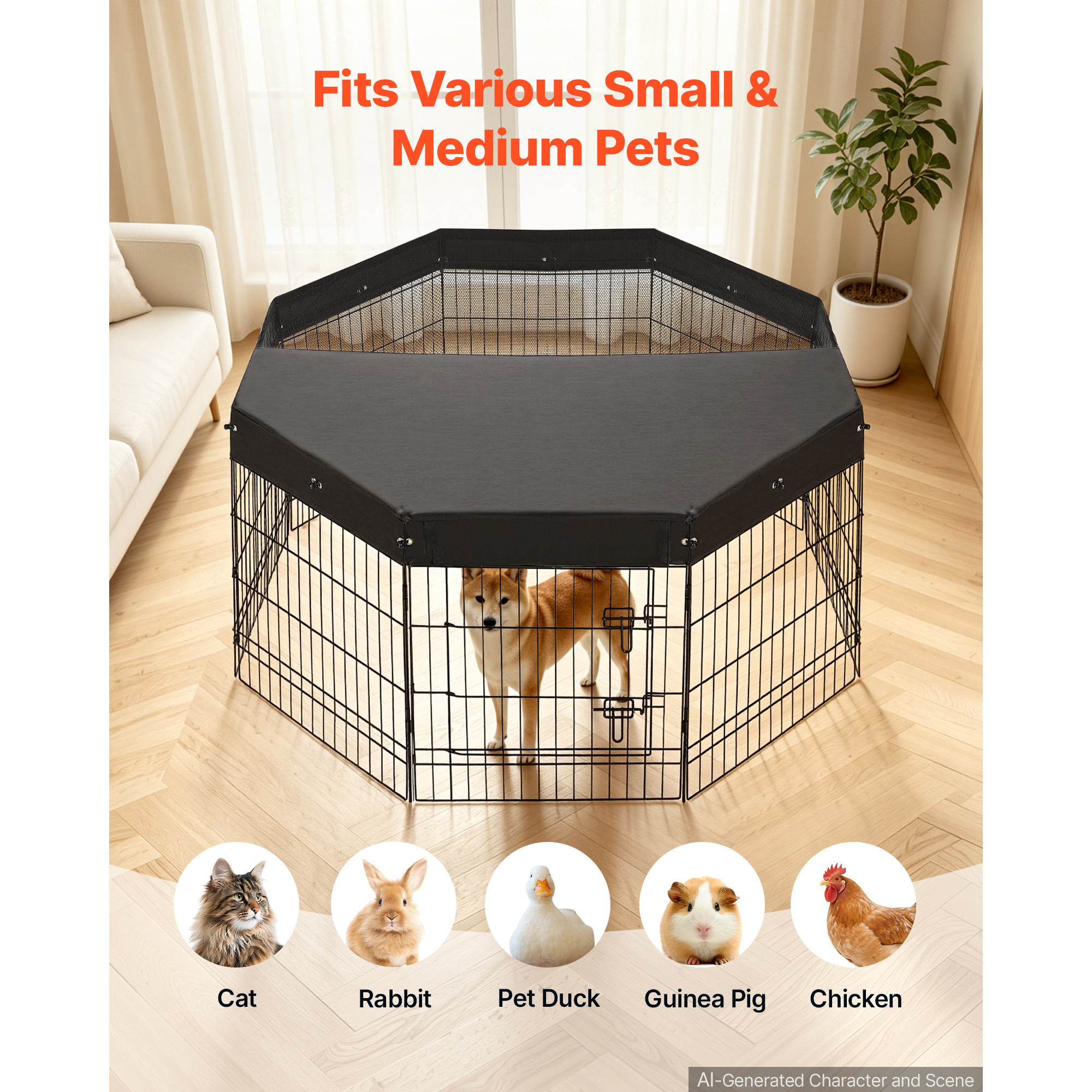 Dog Playpen 30 Inch 8 Panels Foldable Exercise Pen With Top Cover, Indoor Metal Pet Fence With Door, Heavy Duty Puppy Crate Kennel, Pet Playpen For Dogs, Cats, And Other Small Animals, Black — image 3