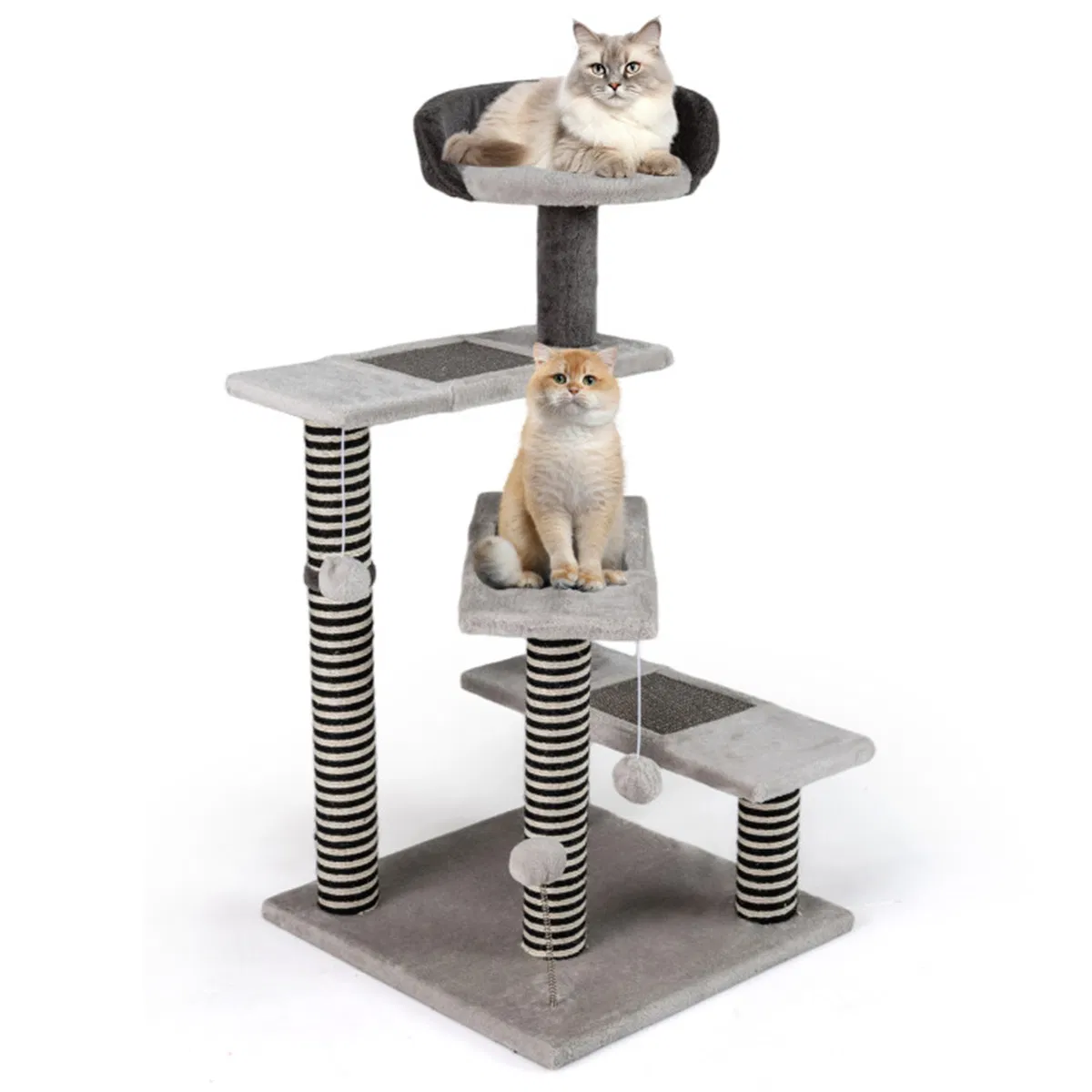 37" tall Cat Stairs with Scratching Mats - 3-Tier Perches, Spring Ball & Dangling Toys for Cats — image 1