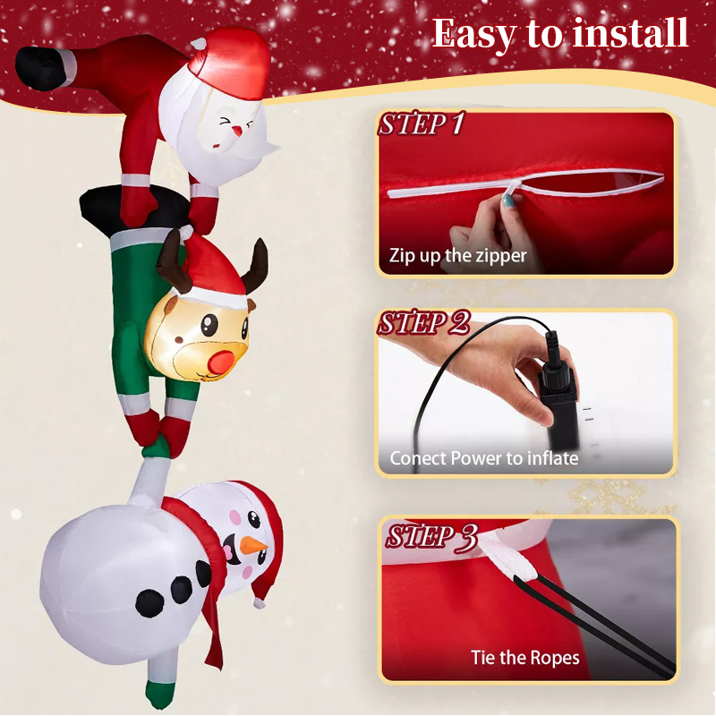Inflatable Christmas Decoration, Santa Climbing Roof with Reindeer & Snowman/Elf, Indoor Decor — image 5