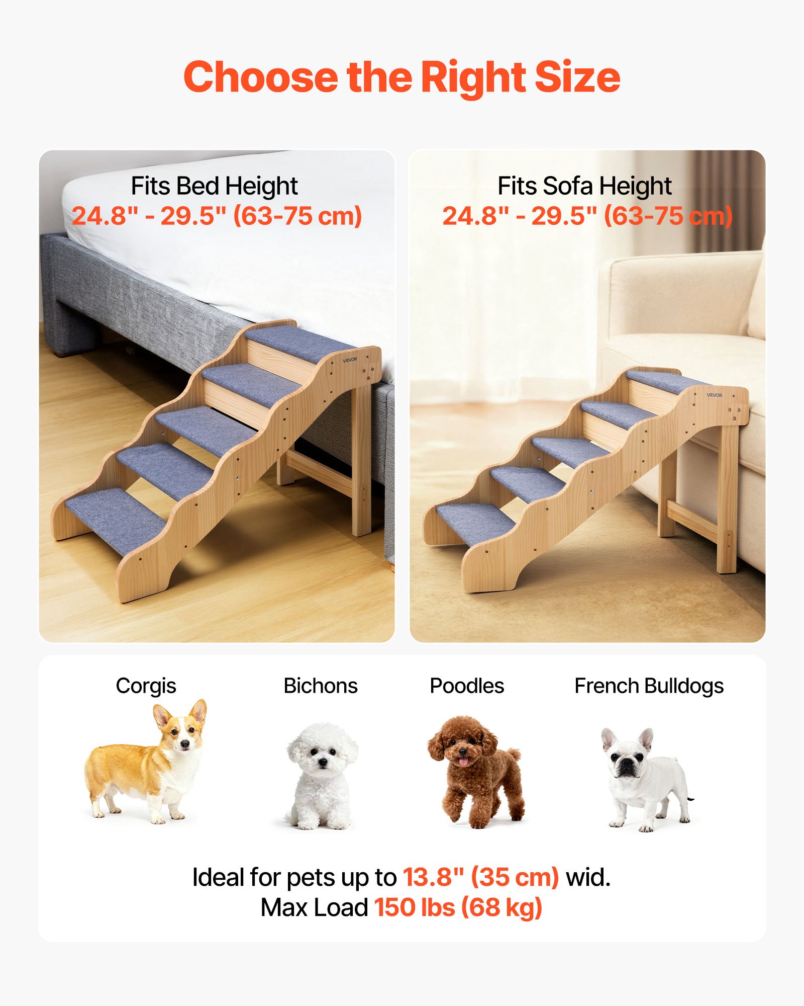 Escaleras de Madera para Mascotas, 5 Pasos para Camas Altas, Sofás y Coches, Capacidad de Carga 150lbs, Superficie Antideslizante, Escalera Segura para Gatos y Perros Pequeños, Medianos y Grandes — imagen 4