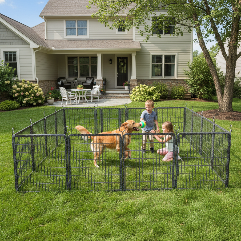 Cubo de Juego para Perros Exterior Amplio 16 Piezas Panelas Resistentes Muro para Perros 40'' Alto Anti-Rusto Con Puertas Portátil para Caravana Camping Patio Total 37 pies 111 m² Negro Polar — imagen 5