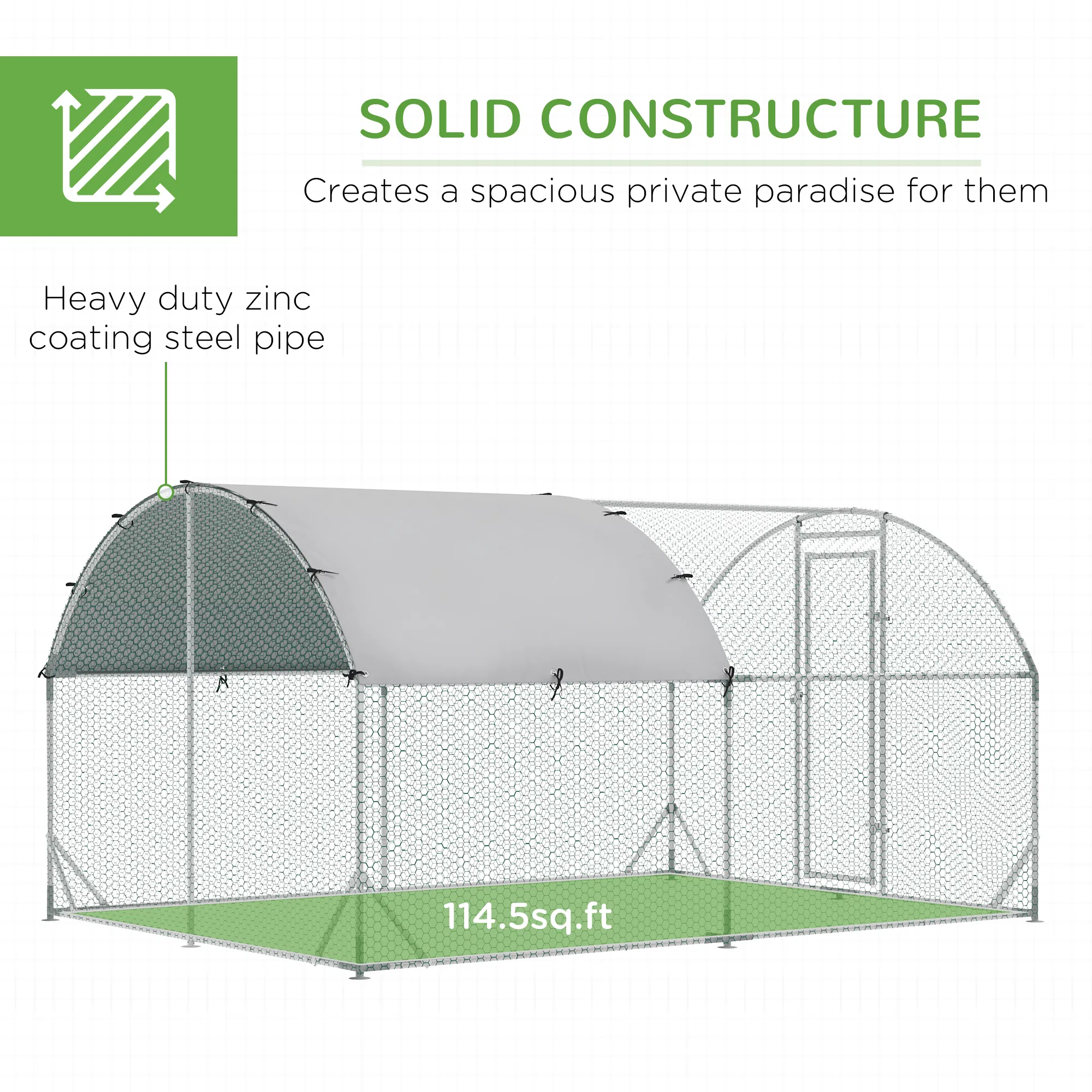 Galvanized Large Metal Chicken Coop Cage Walk-in Enclosure Poultry Hen Run House Playpen Rabbit Hutch with Cover for Outdoor Backyard 9.2' x 12.5' x 6.5' Silver — image 2