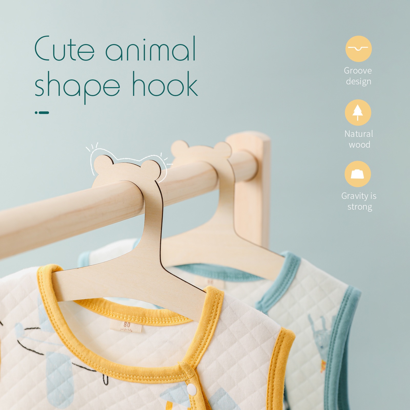Pulsera de Madera para Niños con Oso de Madera, Soporte de Chaqueta Creativo para Hogar, Decoración Manual para Habitación Infantil — imagen 4
