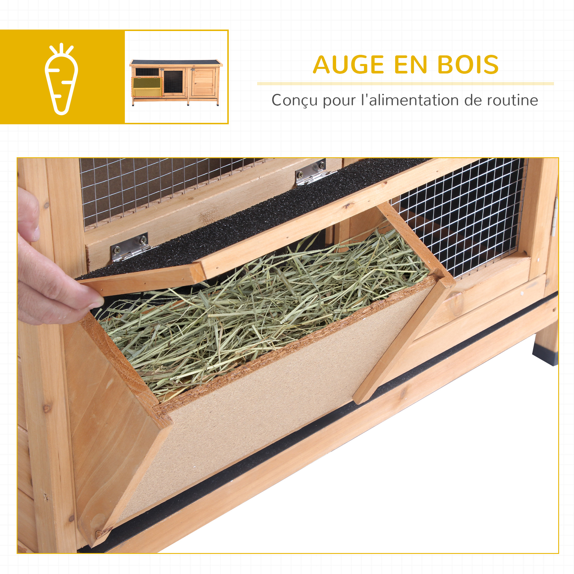 Caja para Conejos Grande, Jaula de Ratones con 2 Áreas Exteriores y 1 Casa Principal para Animales Pequeños, Amarillo — imagen 3