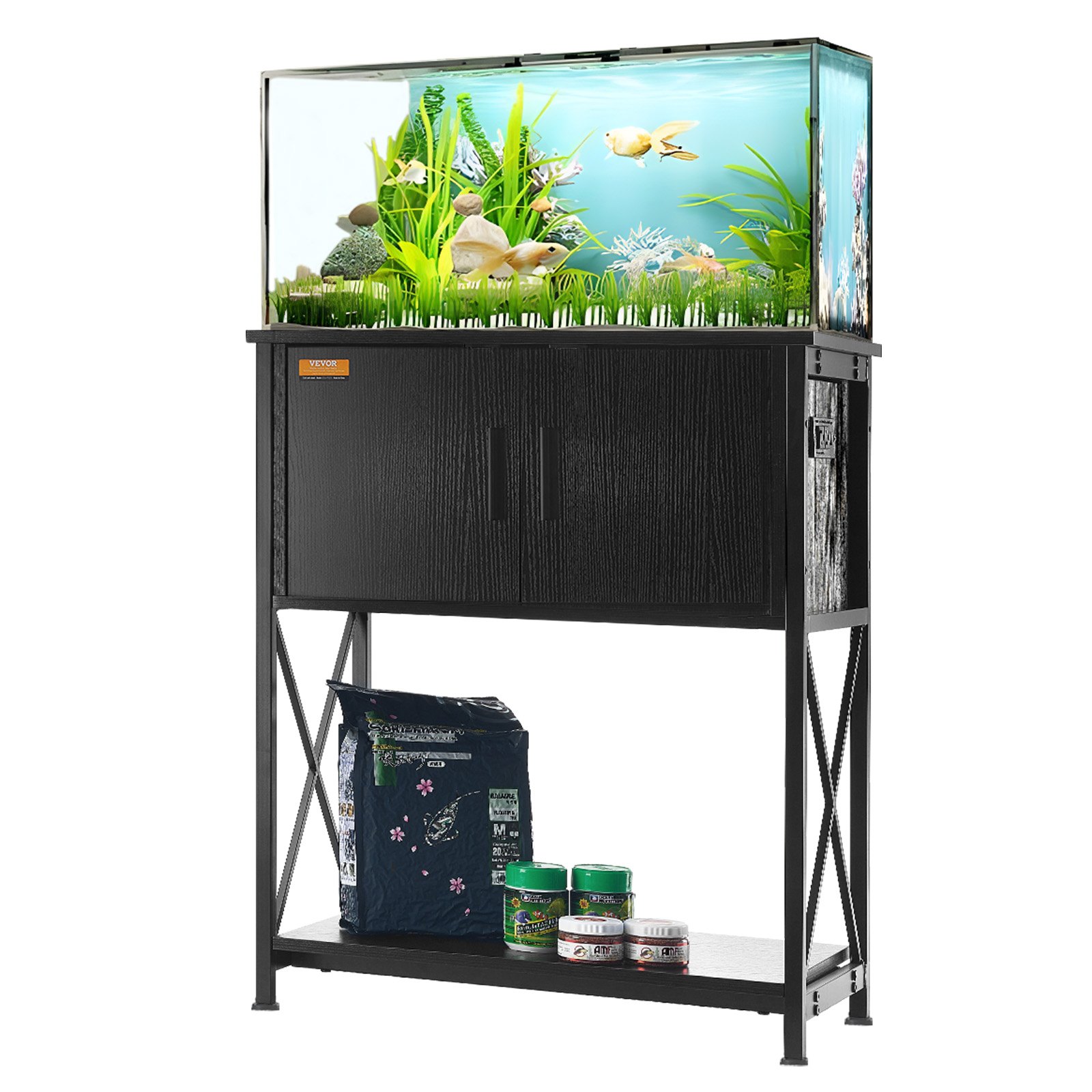 Aquarium Stand, 20 Gallon Fish Tank Stand, 25.6 X 16.5 X 31.9 In Steel And MDF Turtle Tank Stand, 167.6 Lbs Load Capacity, Reptile Tank Stand With Storage Cabinet And Embedded Power Panel, Black — imagen 1
