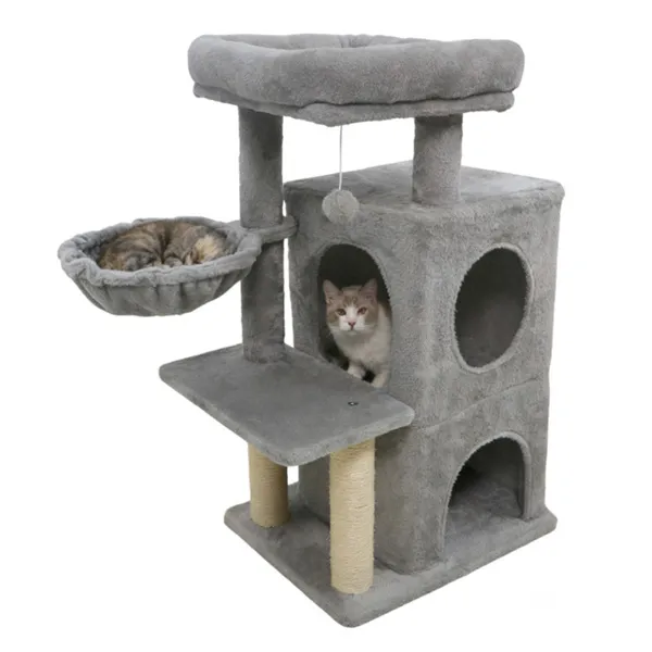 Árbol de Gatos Gris Claro 33.5" con Niveles Múltiples, Condo de 2 Niveles, Postes de Rastrillado de Sisal y Dispositivo Antiderrumbe para Gatos — imagen 4