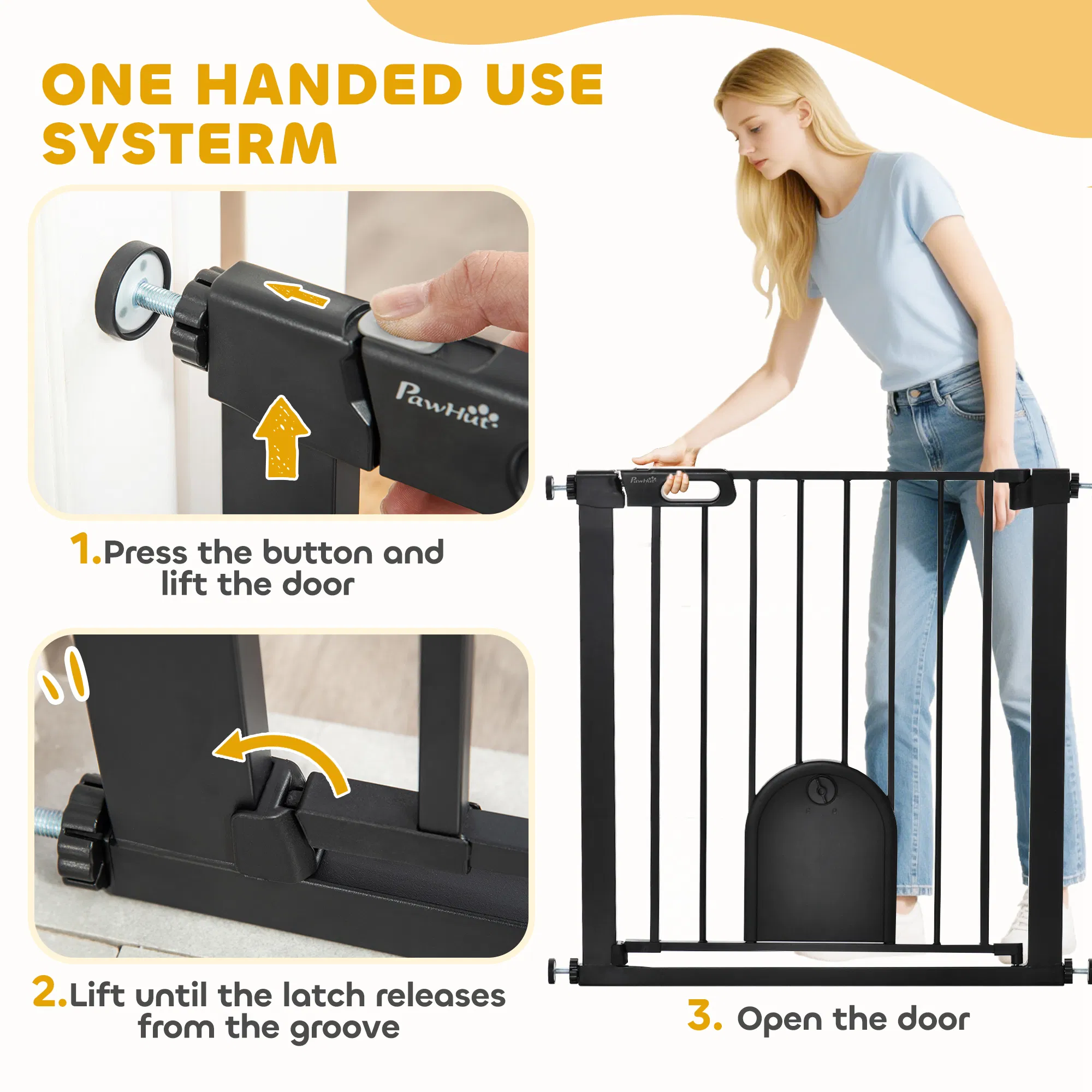 30"-32" Extra Wide Pet Gate Barrier with Small Door, 30"H Dog Gate with Safety Gate Barrier, Stair Pressure Fit, Black — image 5