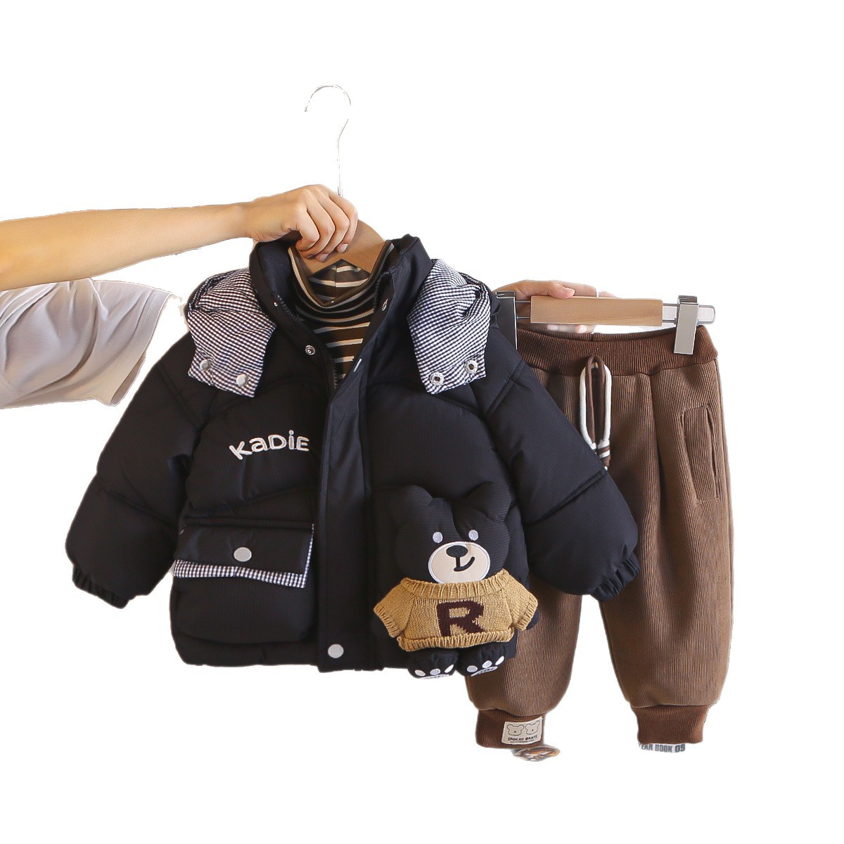 Boys Winter Warm Fleece-Lined 3-Piece Set Bear Pattern Cotton Padded Jacket Outfits Toddler Clothes — image 6