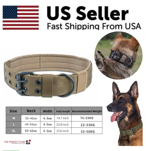 Cinturón de Perro Táctico Resistente en Nylon Grande con Correa Metálica para Actividades Al Aire Libre — imagen 1