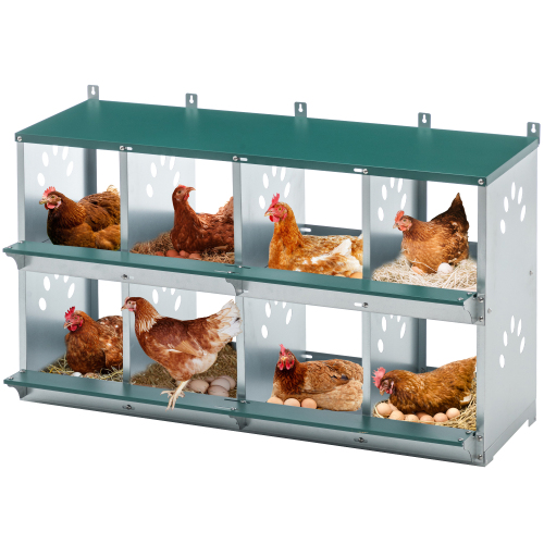 8 Cajas de Puesta para Pollos con 8 Compartimentos, para Depositar Huevos, Caja de Puesto Metálica para Pollos y Gallinas, Sujeta a Pared con Grandes Agujeros Ventilados — imagen 4