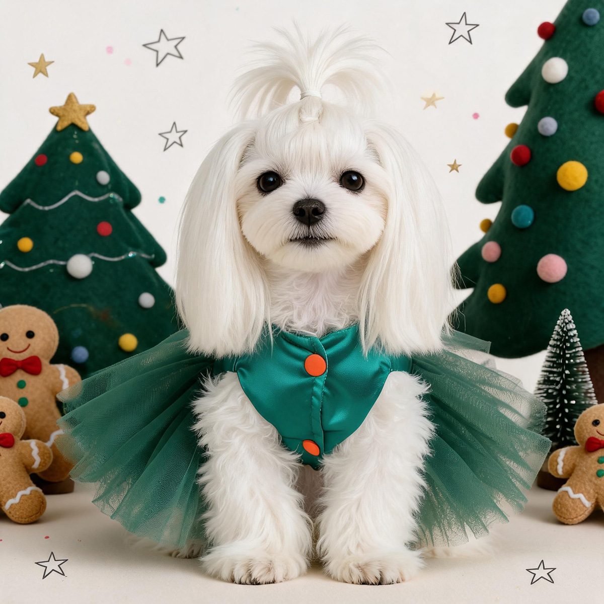 Traje de Navidad para Perros con Satén Verde y Caramelo — imagen 4
