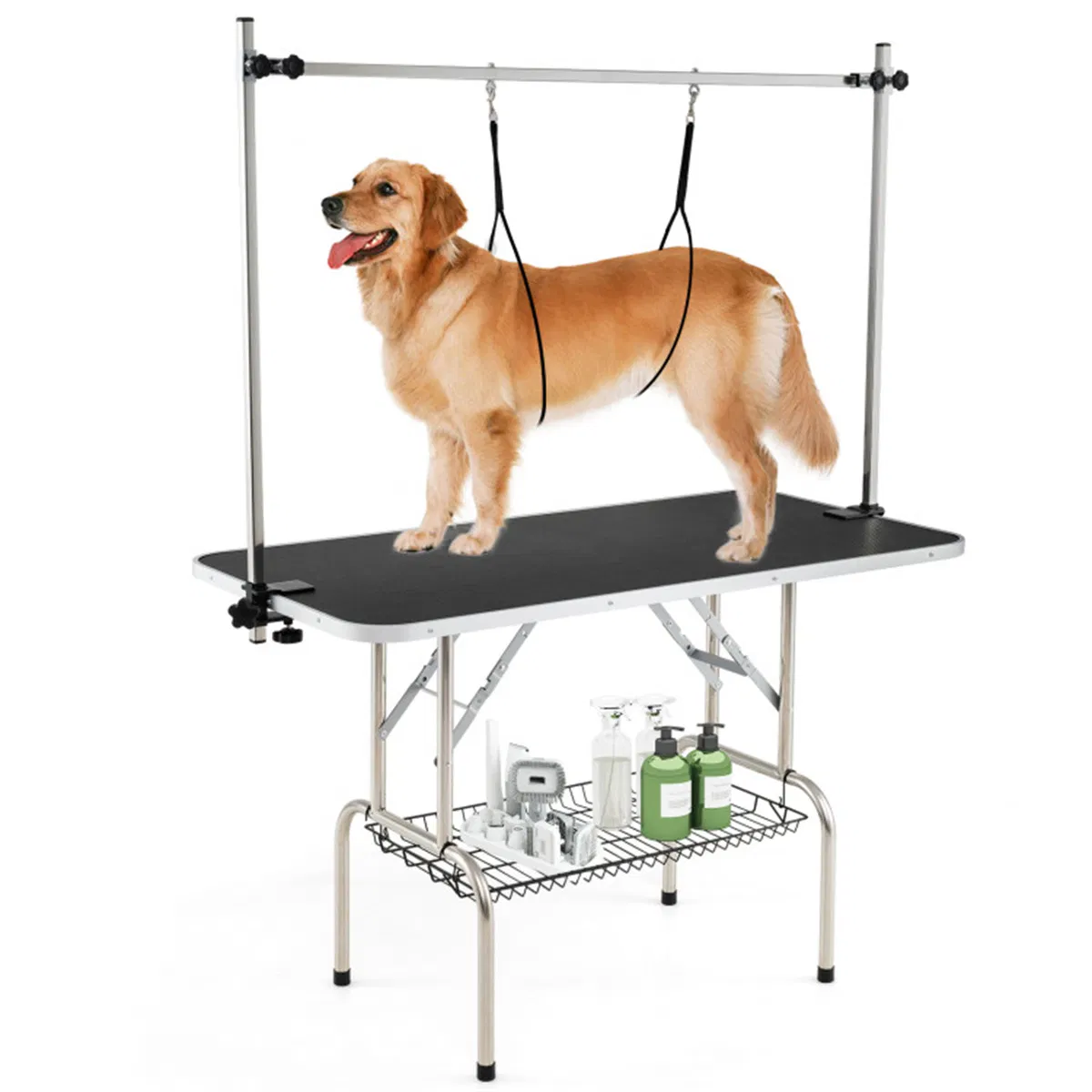 Foldable Pet Grooming Table with Adjustable H-shaped Arms, 330 LBS Capacity for Small-Large Dogs — image 1