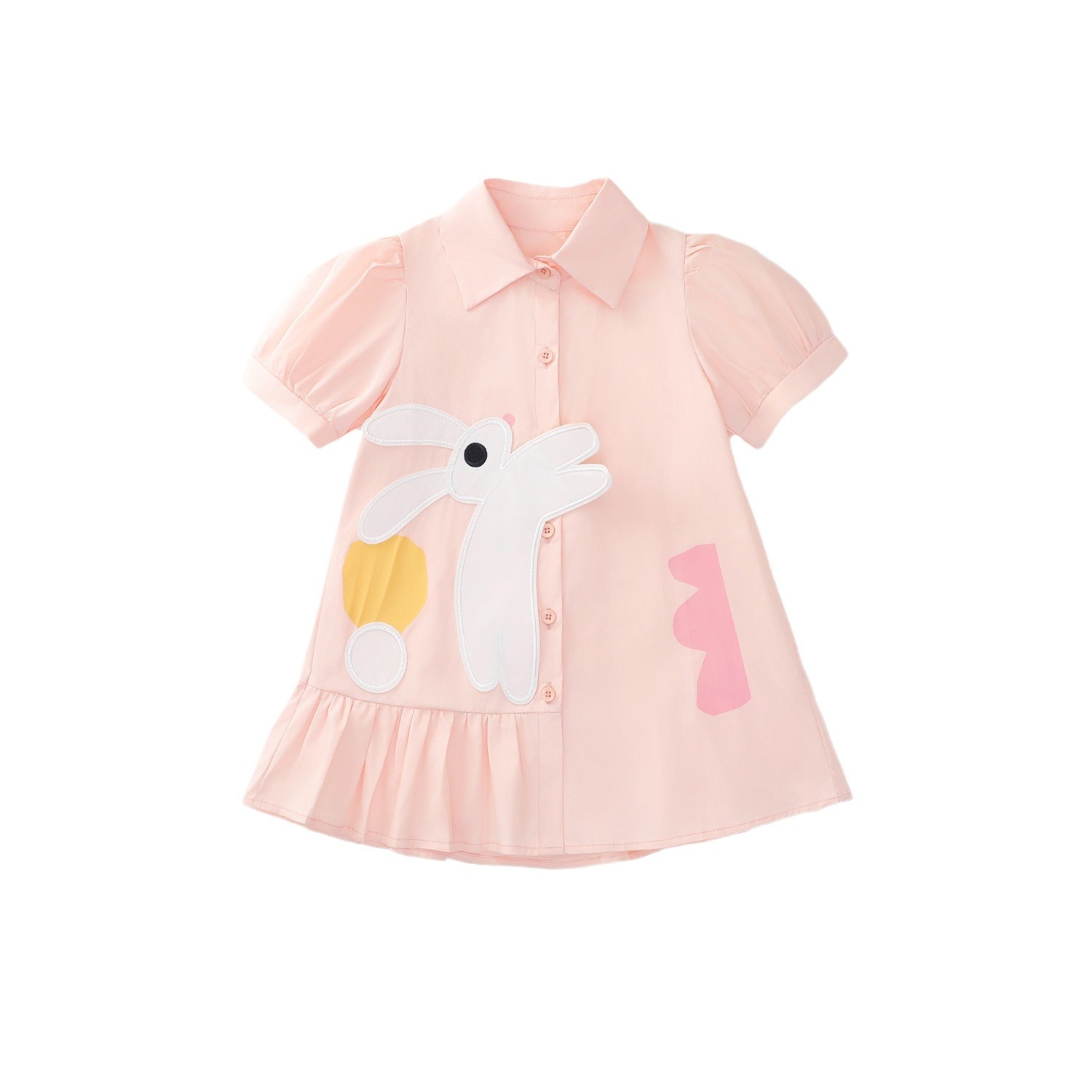 Cute Pink Rabbit Dress for Girls, Short Sleeve Shirt Dress — image 2
