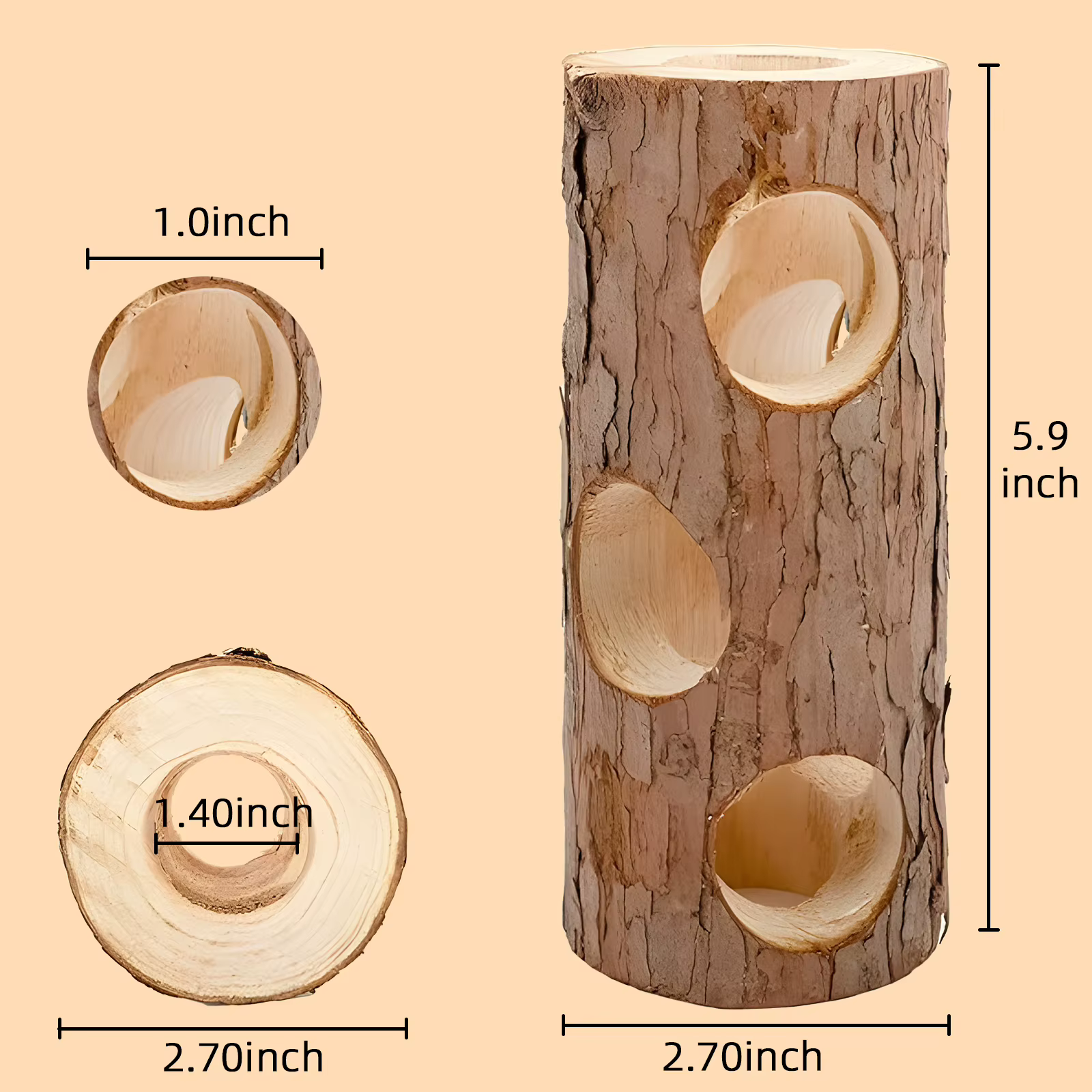 Túnel de Madera Natural para Ratones y Camarones: Bosque de Árbol Hollow — imagen 2
