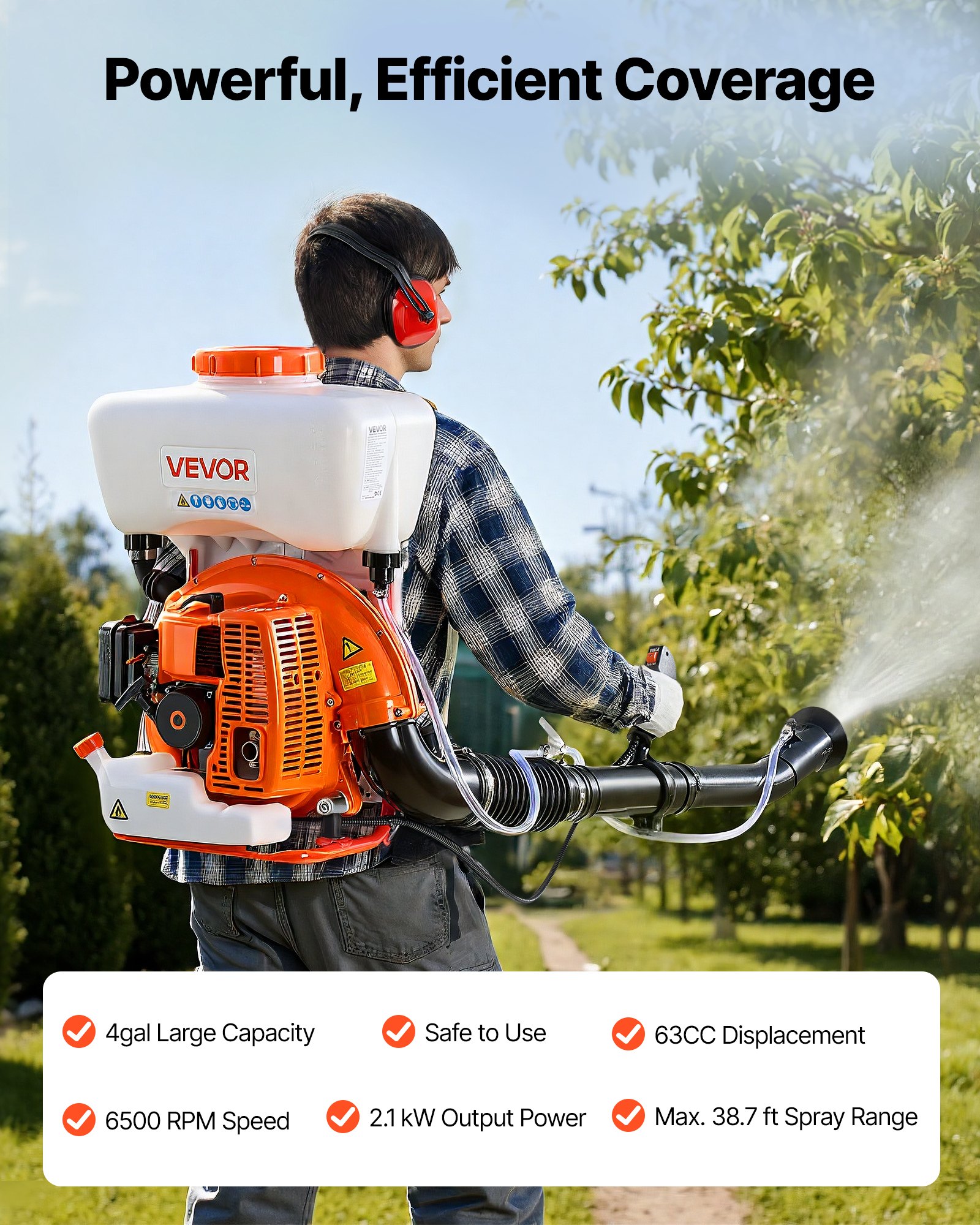 Sprayero de Fumigación a Lomo con Motor de Gasolina 3CV, 63cc, Tanque de 4 Galones, Sistema Mister para Polvo y Líquido para Control Eficaz de Pulgas, Garrapatas y Roedores en Jardinería y Agricultura — imagen 2
