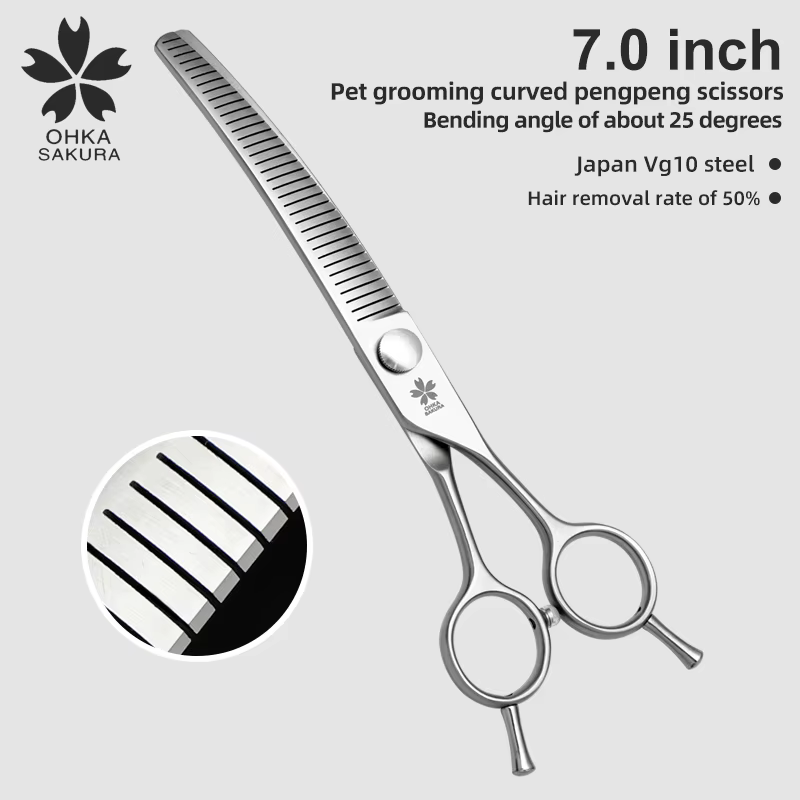 Professional Pet Beauty Scissors 7-inch Pet Trimming Scissors VG10 Hair Removal 55% Fine Trimming Bent Pong Thinning Scissors — image 2