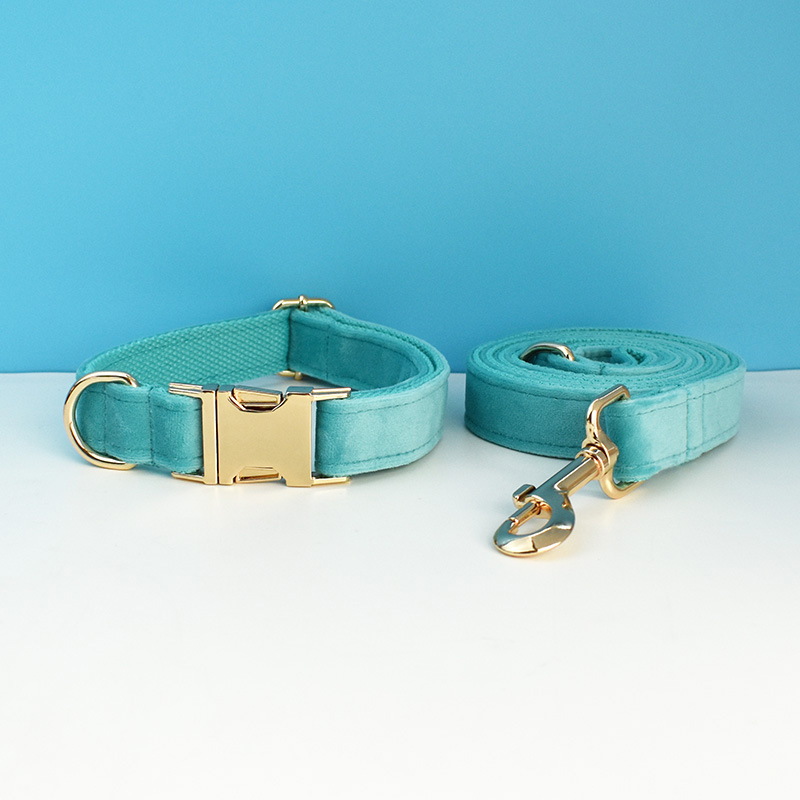 Green velvet medium-sized anti slip small dog golden fur collar traction rope — image 14