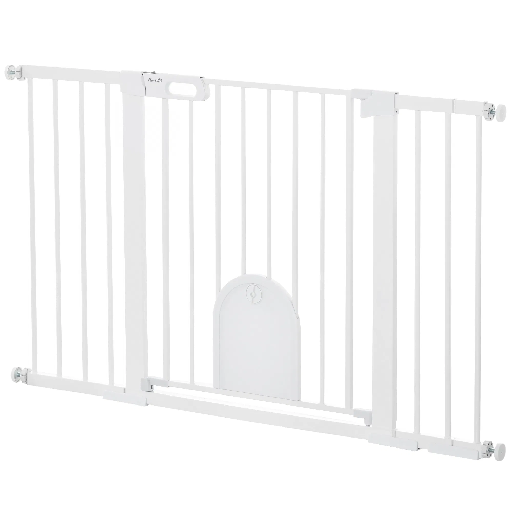 30"-52" Extra Wide Pet Gate Barrier with Small Door, 30"H Dog Gate with Safety Gate Barrier, Stair Pressure Fit, White — image 1